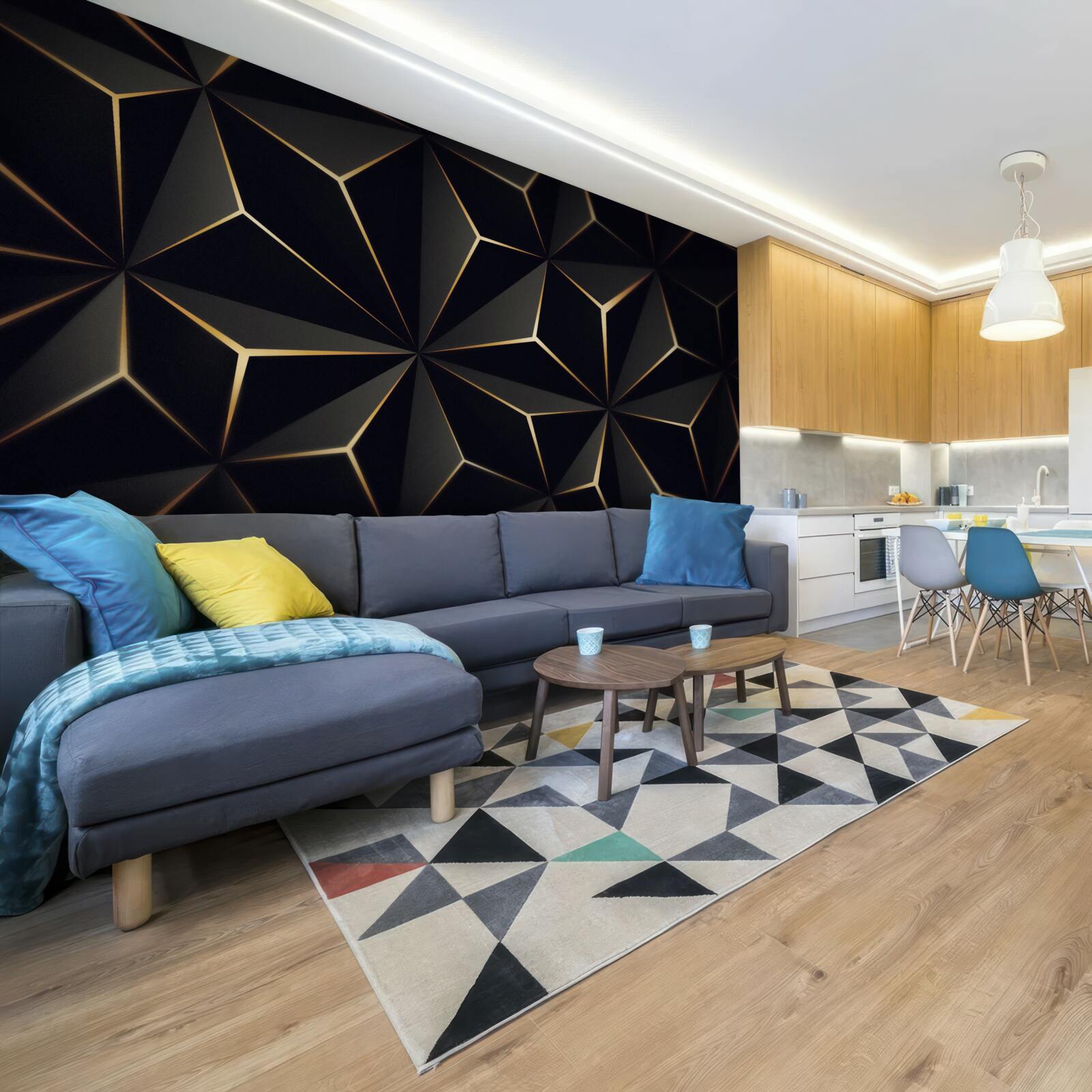 Fototapeta piramidy 3d w kolorze czarnym ze złotymi elementami