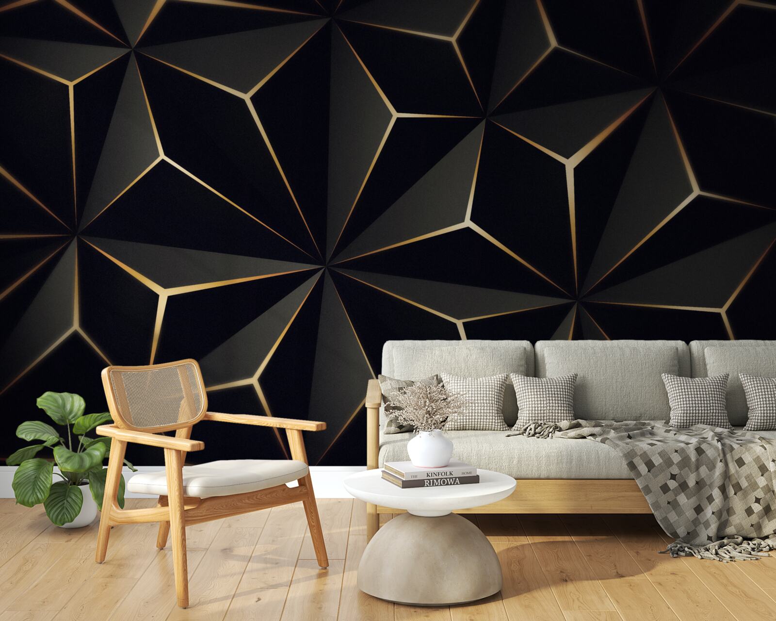 Fototapeta piramidy 3d w kolorze czarnym ze złotymi elementami