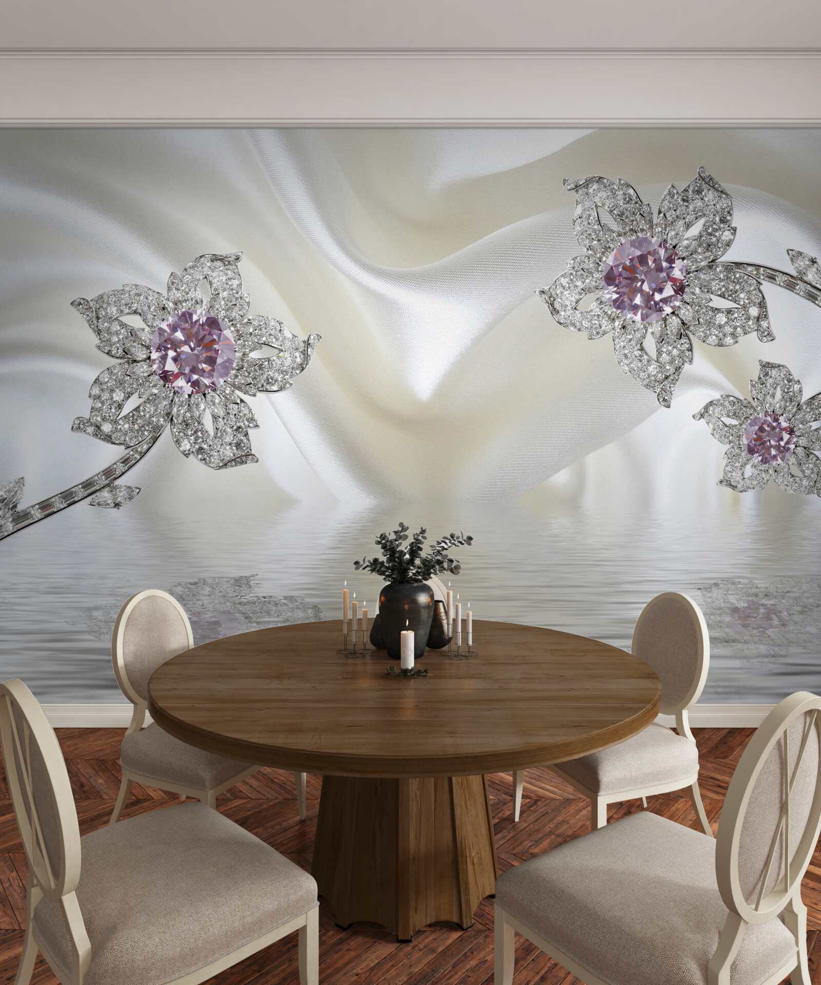 Fototapeta biżuteria srebrna w formie kwiatowych kształtów