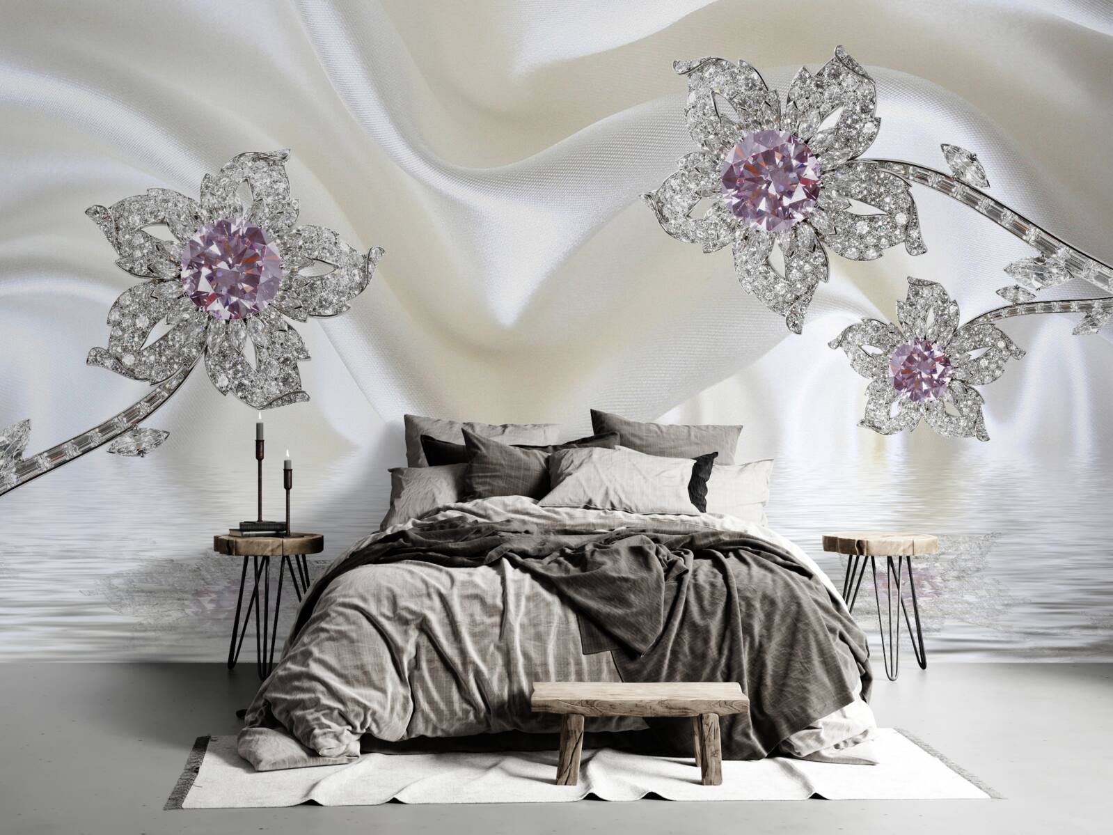 Fototapeta biżuteria srebrna w formie kwiatowych kształtów