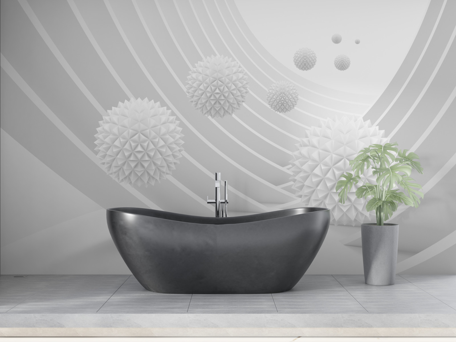 Fototapeta ostre białe kule w cofającym się tunelu