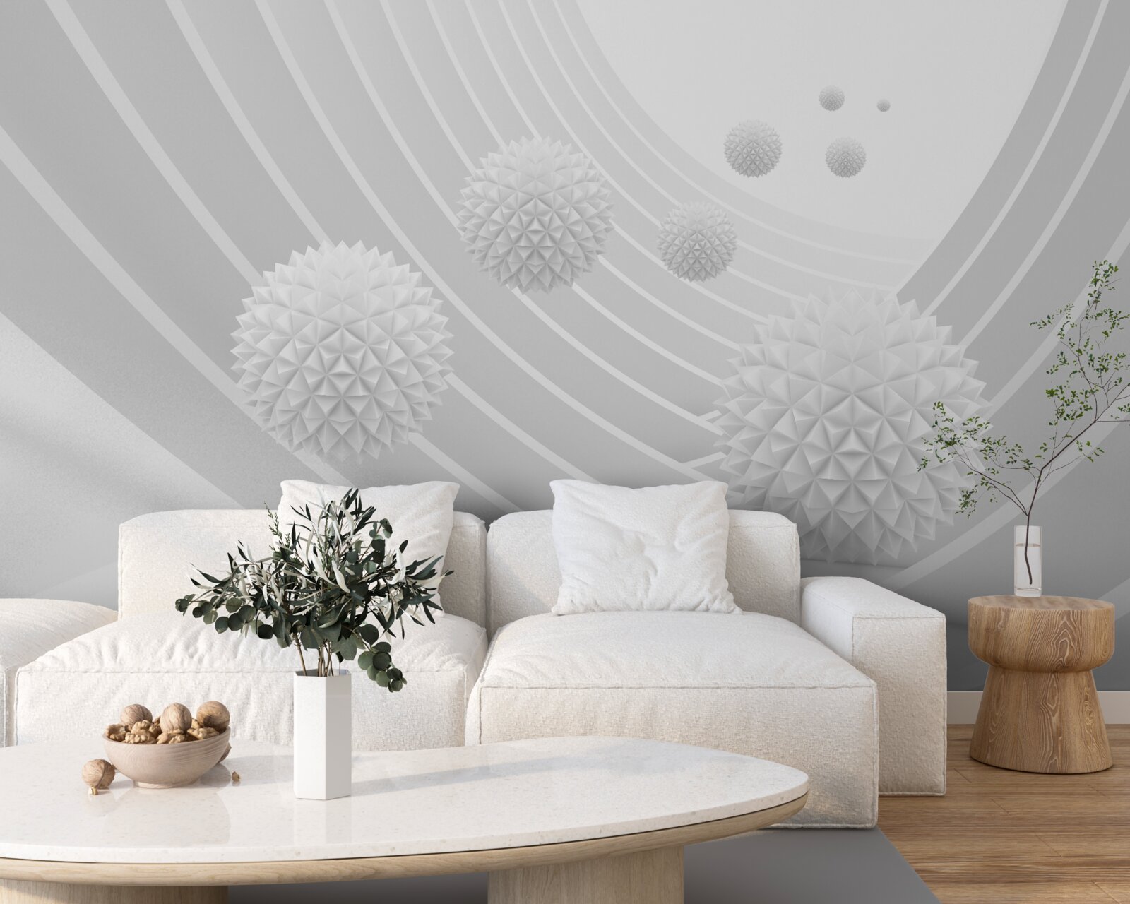 Fototapeta ostre białe kule w cofającym się tunelu