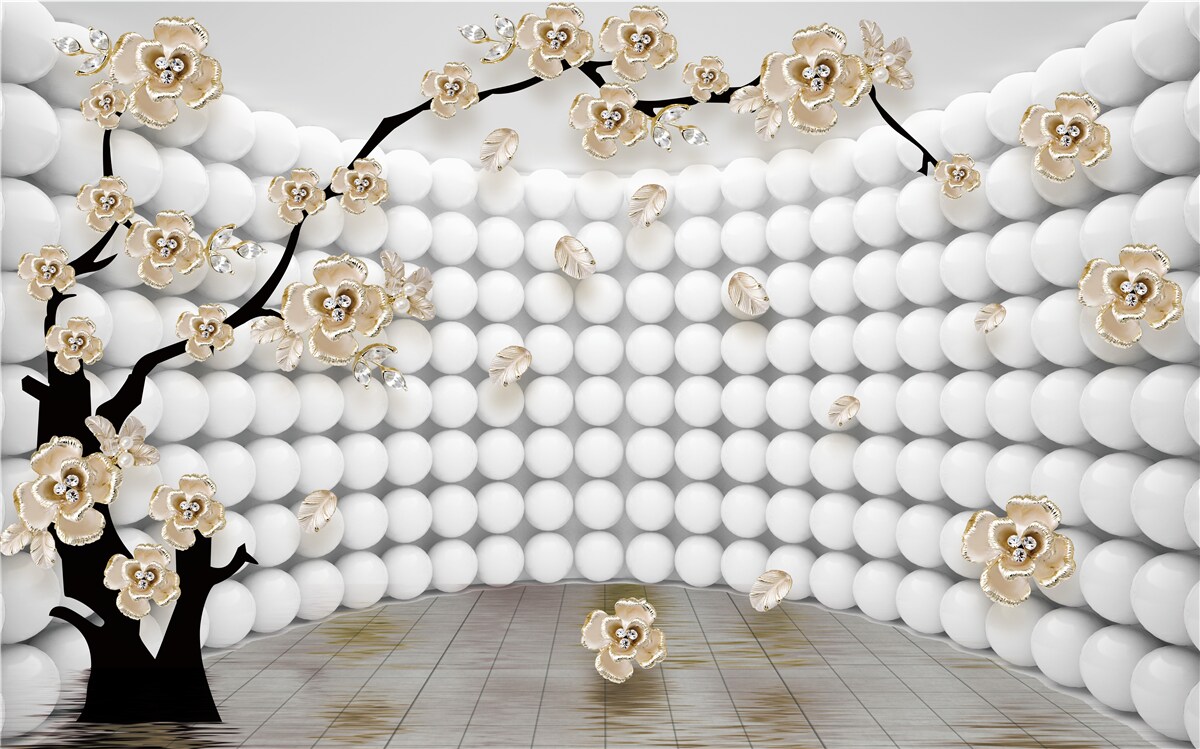 Fototapeta pokój z trójwymiarowymi kulami i drzewem