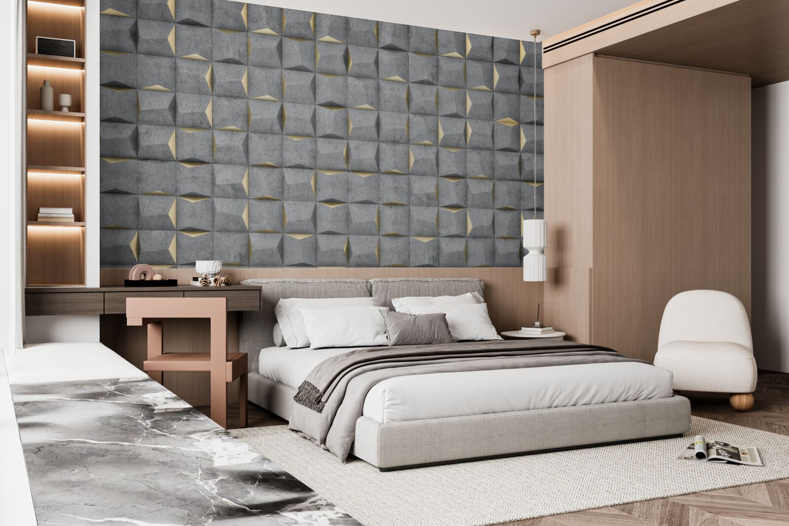 Fototapeta prostokąty w 3d ze złotymi elementami