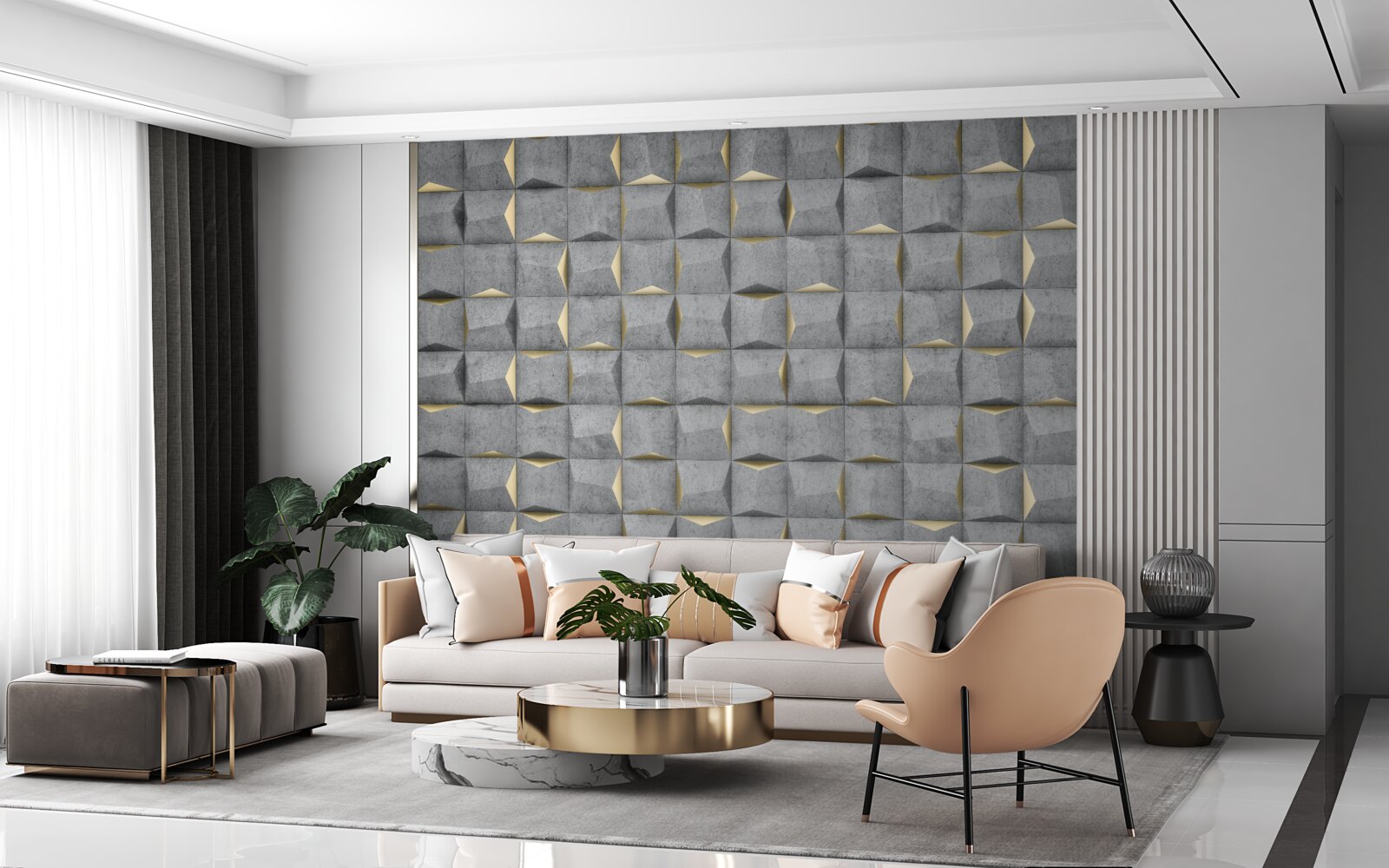 Fototapeta prostokąty w 3d ze złotymi elementami