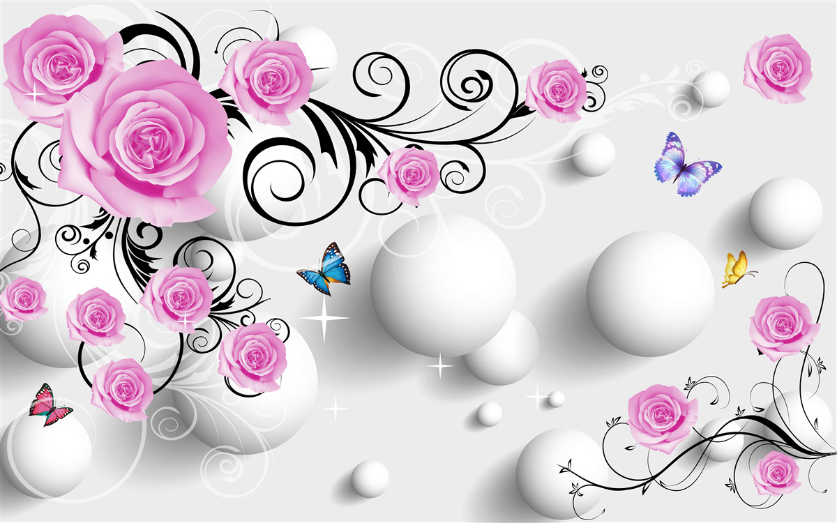 Fototapeta kolorowe róże na tle 3d wykonane z kulek