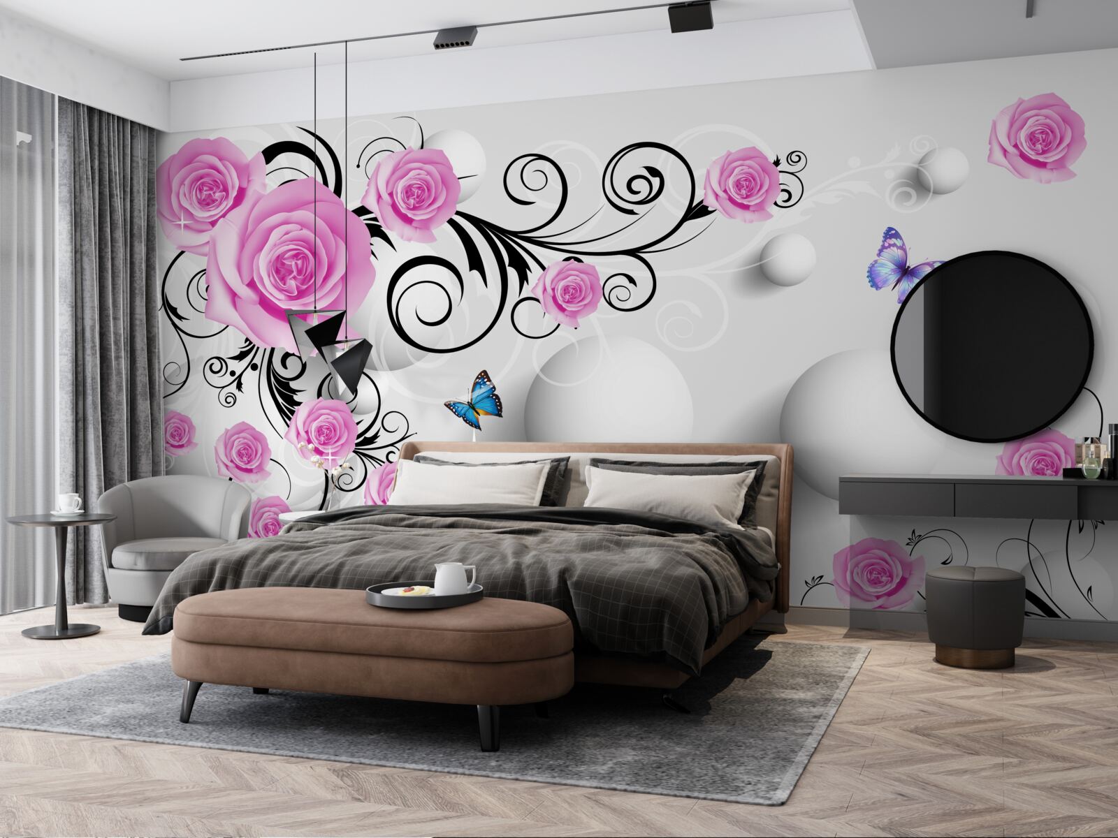 Fototapeta kolorowe róże na tle 3d wykonane z kulek