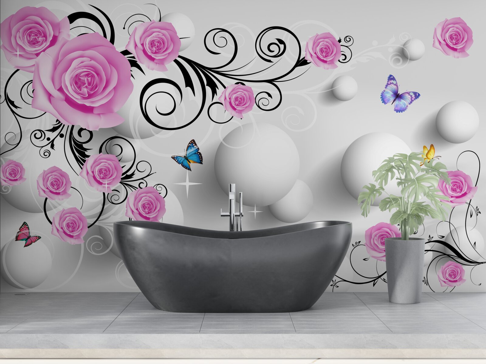 Fototapeta kolorowe róże na tle 3d wykonane z kulek