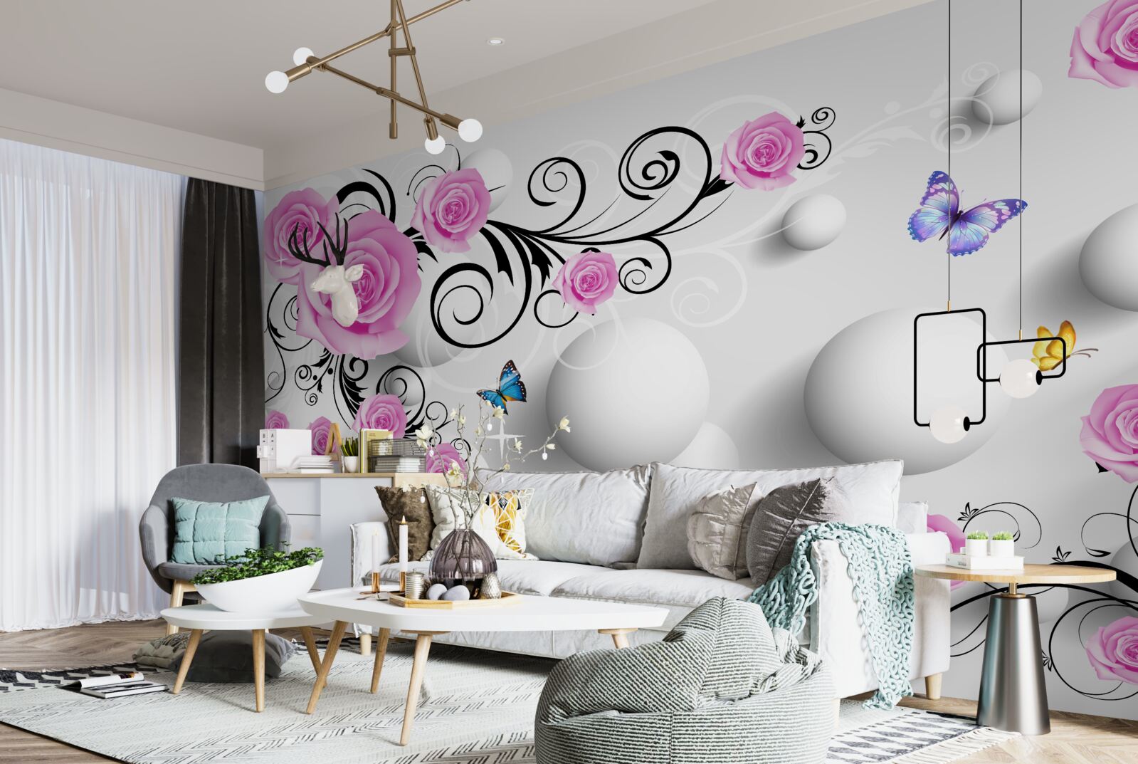 Fototapeta kolorowe róże na tle 3d wykonane z kulek