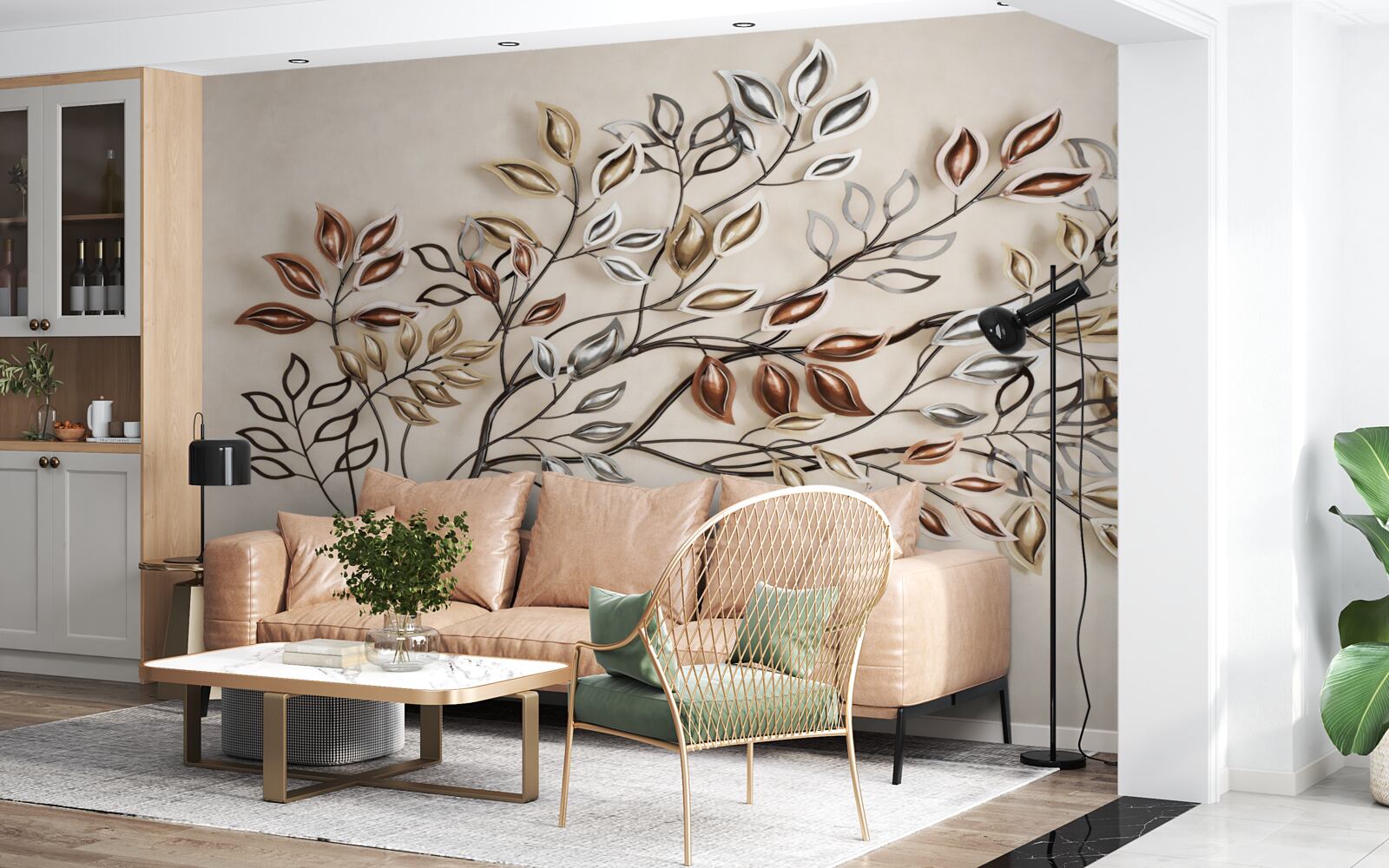 Fototapeta metalowe liście na gałęzi