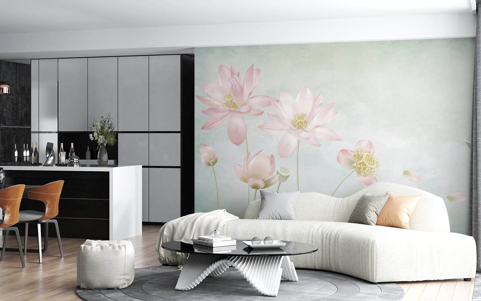 Fototapeta pełen wdzięku maki na niebieskim tle