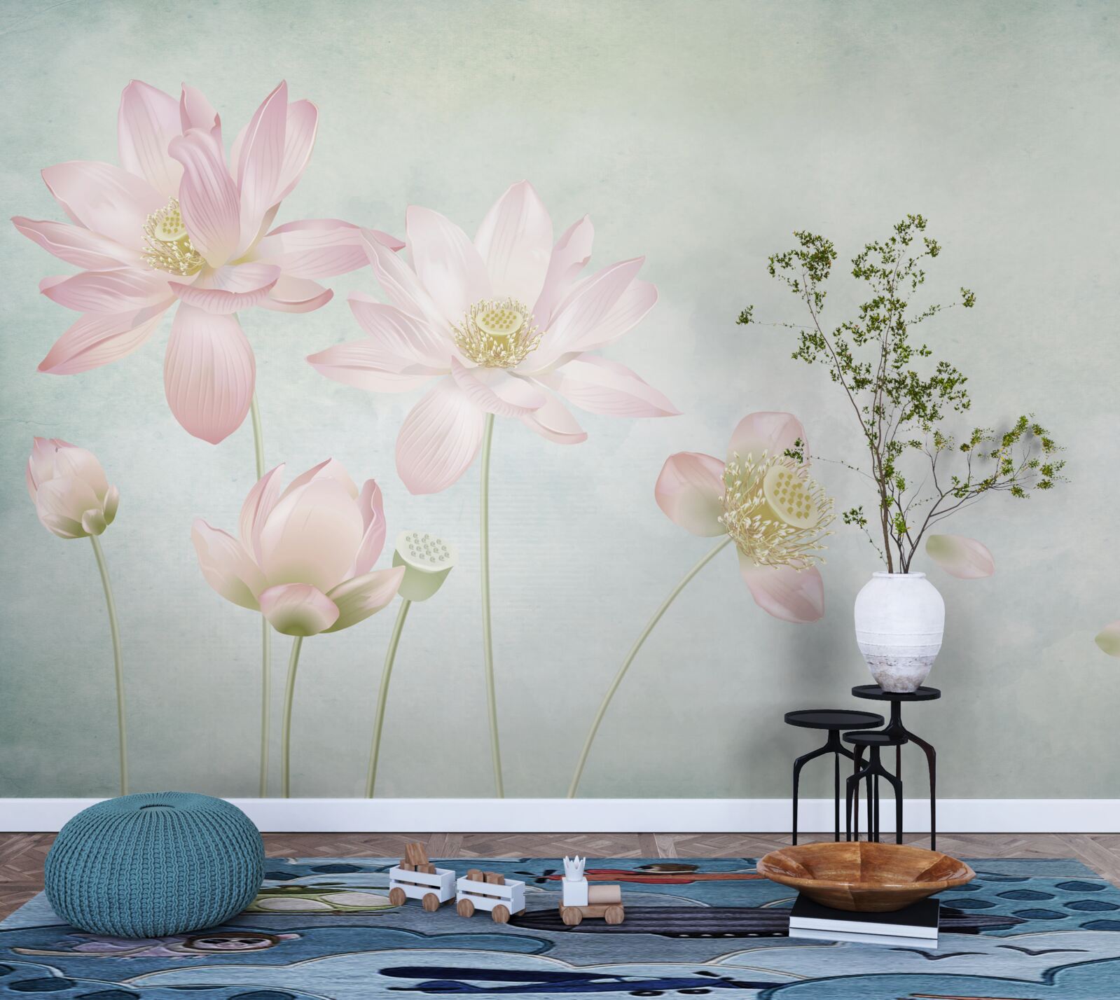 Fototapeta pełen wdzięku maki na niebieskim tle