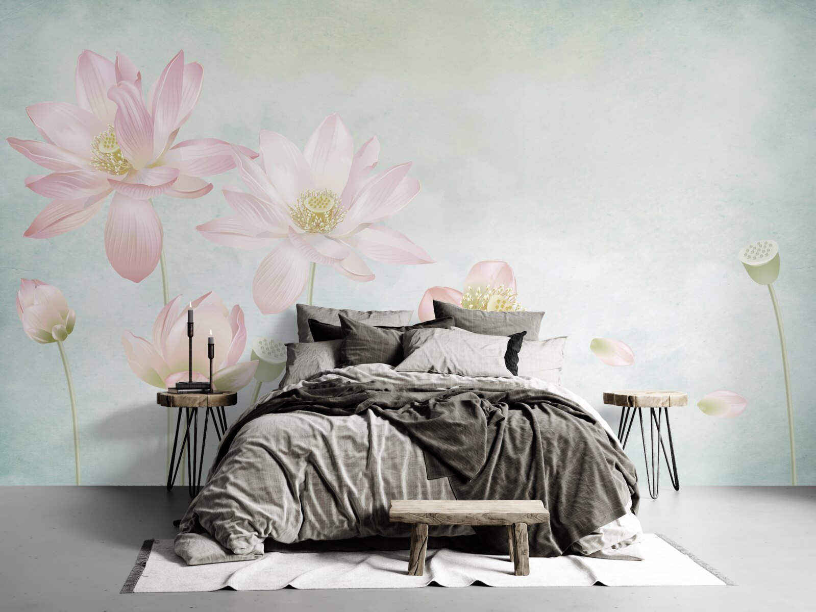 Fototapeta pełen wdzięku maki na niebieskim tle