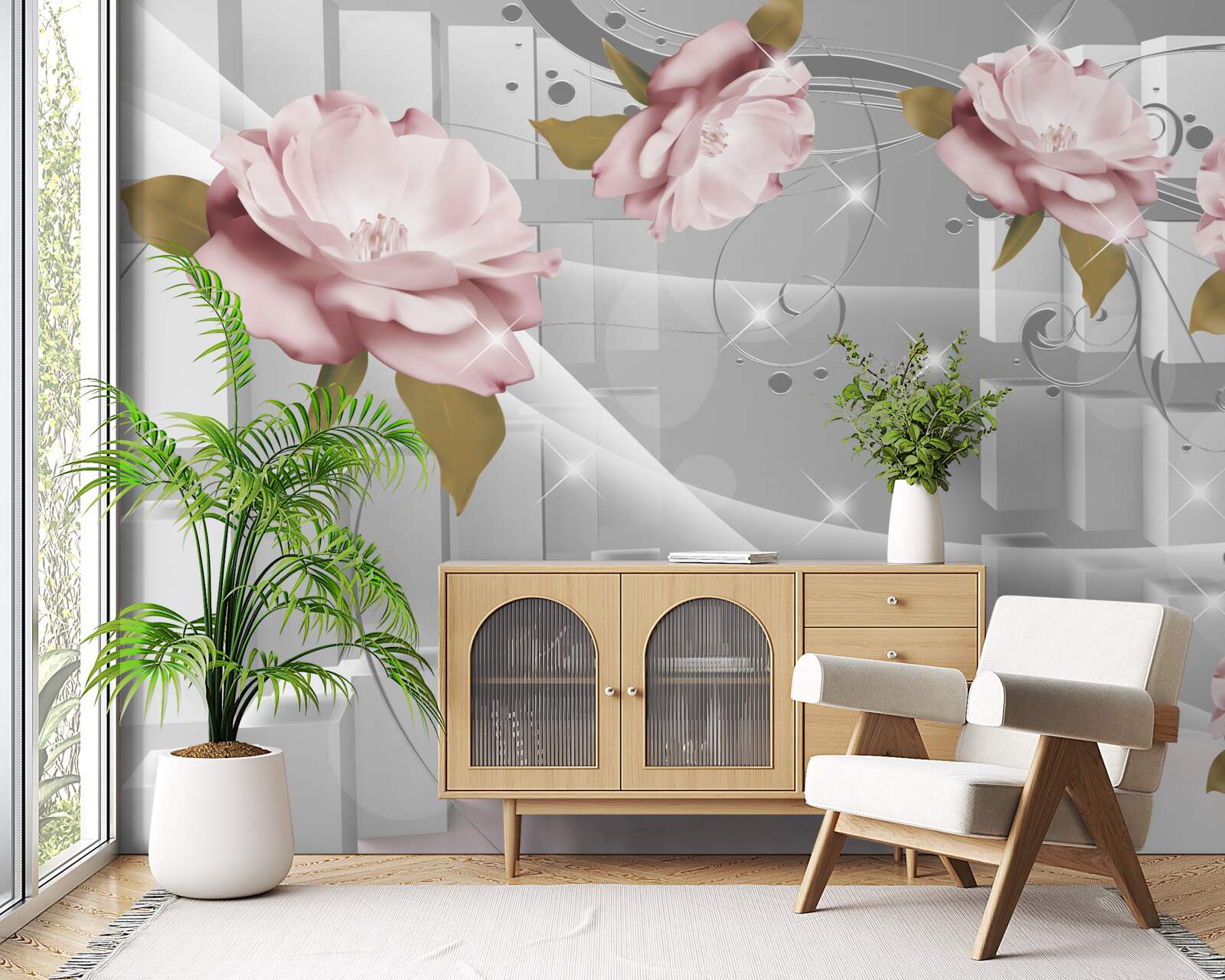 Fototapeta pąki kwiatowe w geometrycznych kształtach