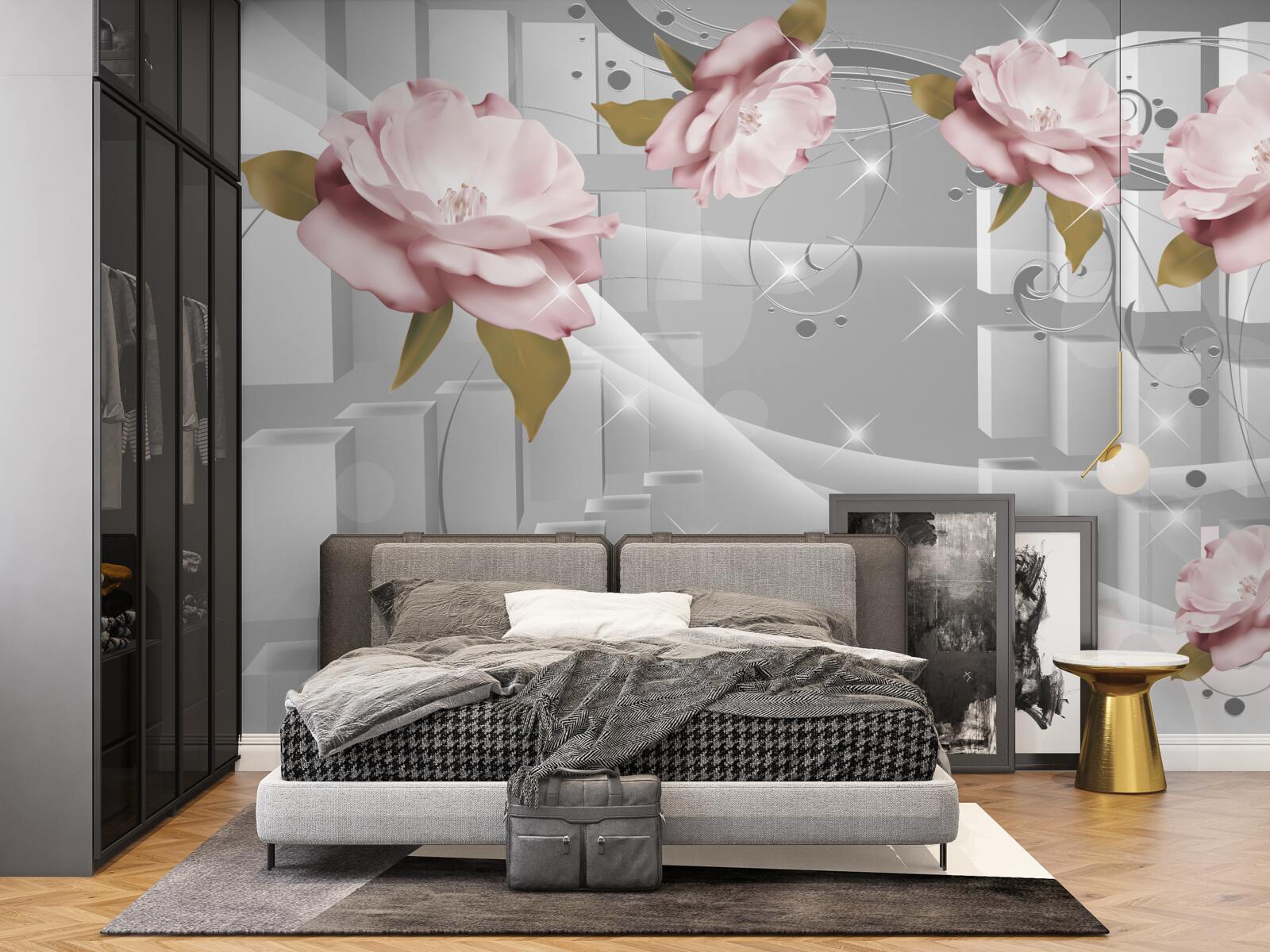 Fototapeta pąki kwiatowe w geometrycznych kształtach