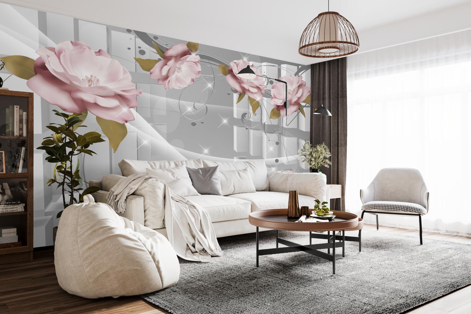 Fototapeta pąki kwiatowe w geometrycznych kształtach