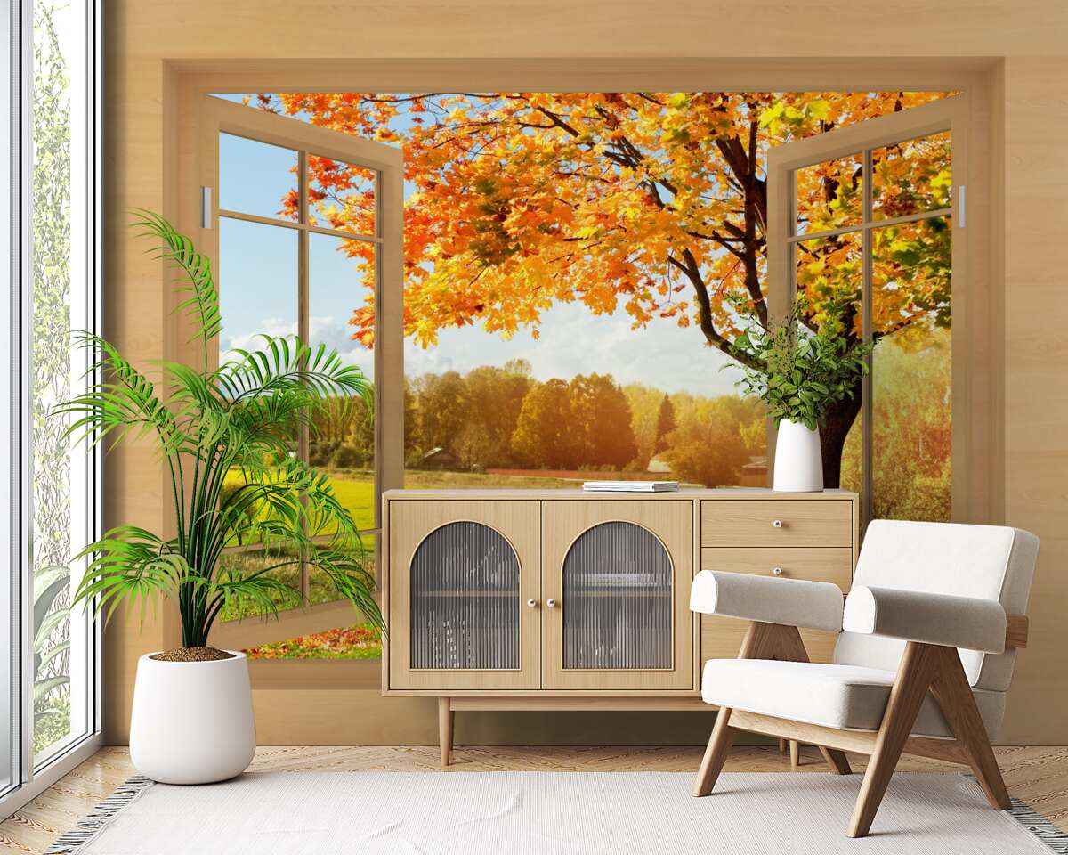 Fototapeta jesienny widok z okna