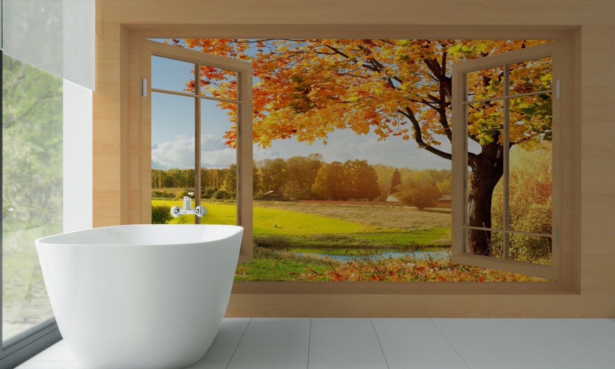 Fototapeta jesienny widok z okna