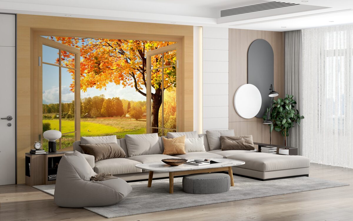 Fototapeta jesienny widok z okna