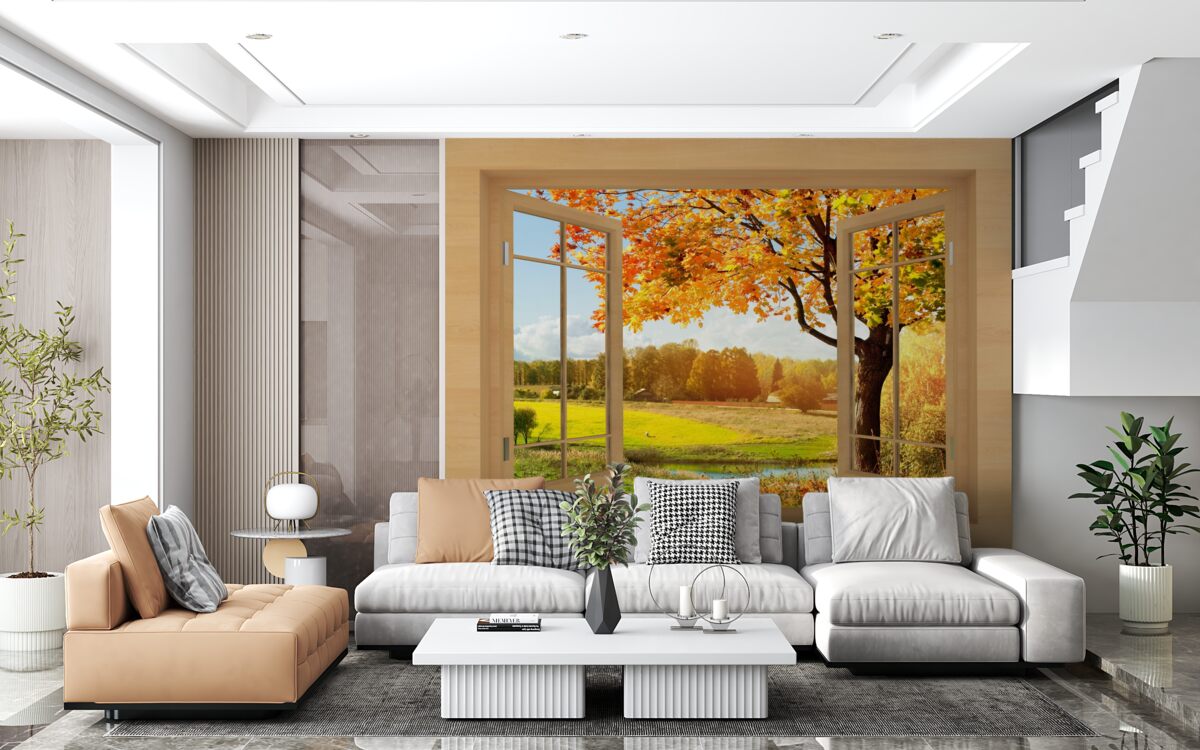 Fototapeta jesienny widok z okna