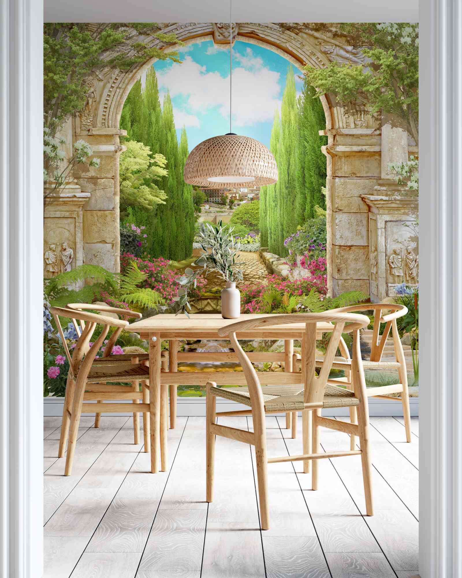 Fototapeta stary kamienny łuk otoczony zielenią