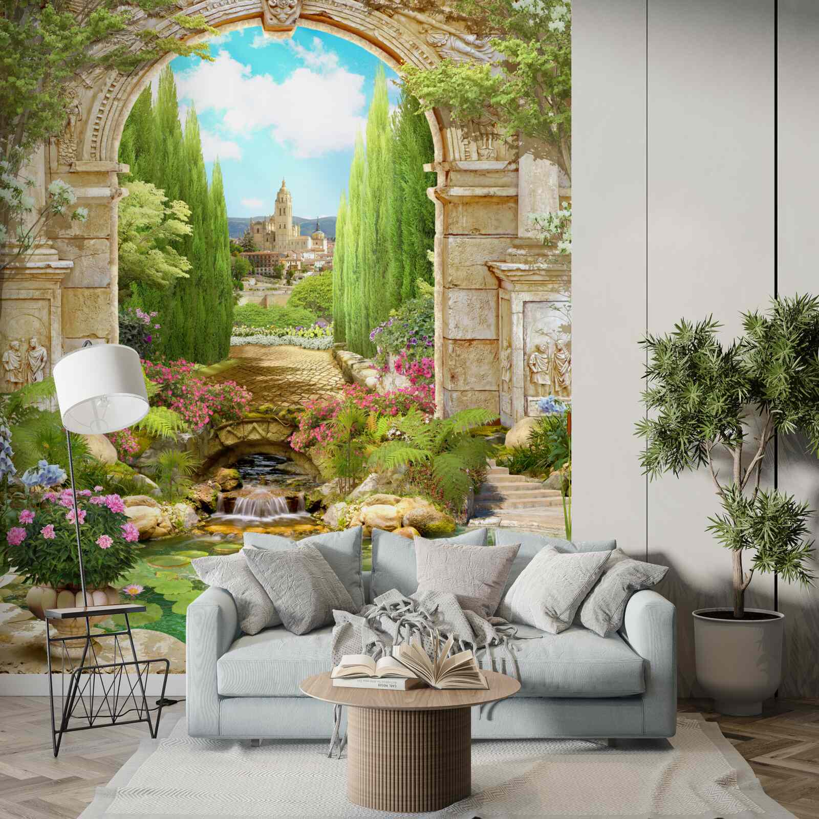 Fototapeta stary kamienny łuk otoczony zielenią