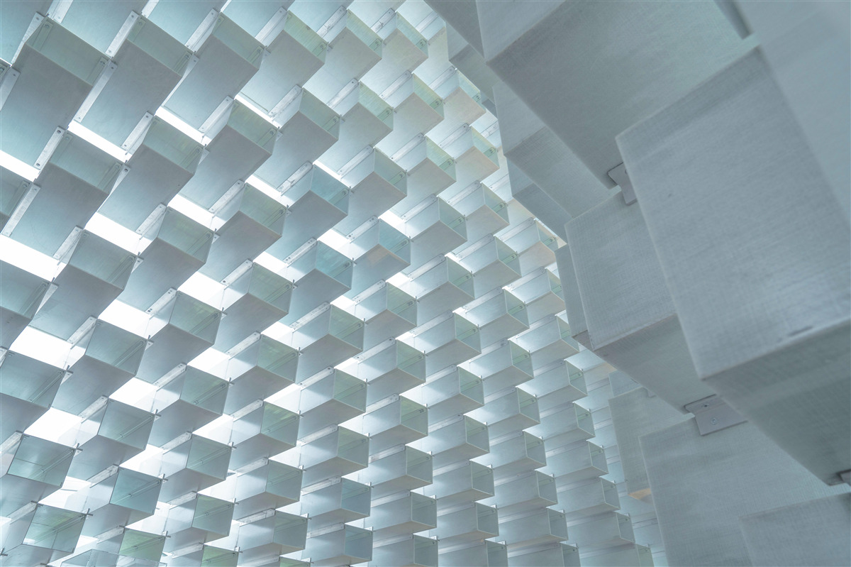 Fototapeta Ściana z pływającymi prostokątami w 3d