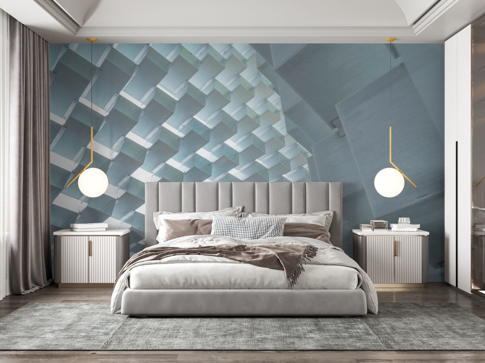 Fototapeta Ściana z pływającymi prostokątami w 3d