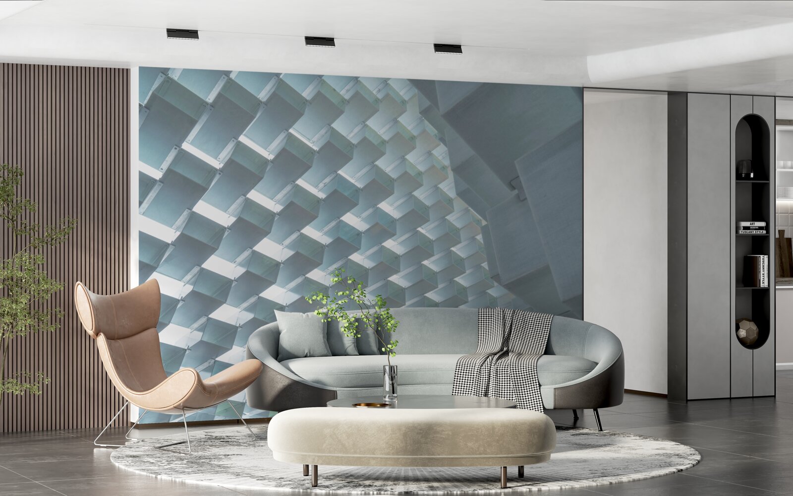 Fototapeta Ściana z pływającymi prostokątami w 3d