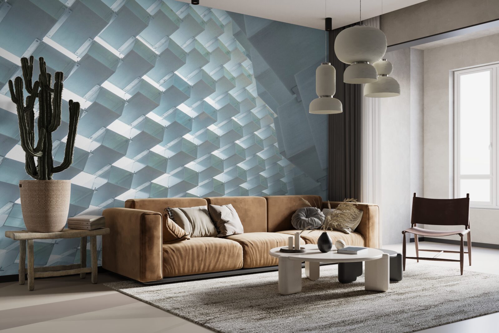 Fototapeta Ściana z pływającymi prostokątami w 3d