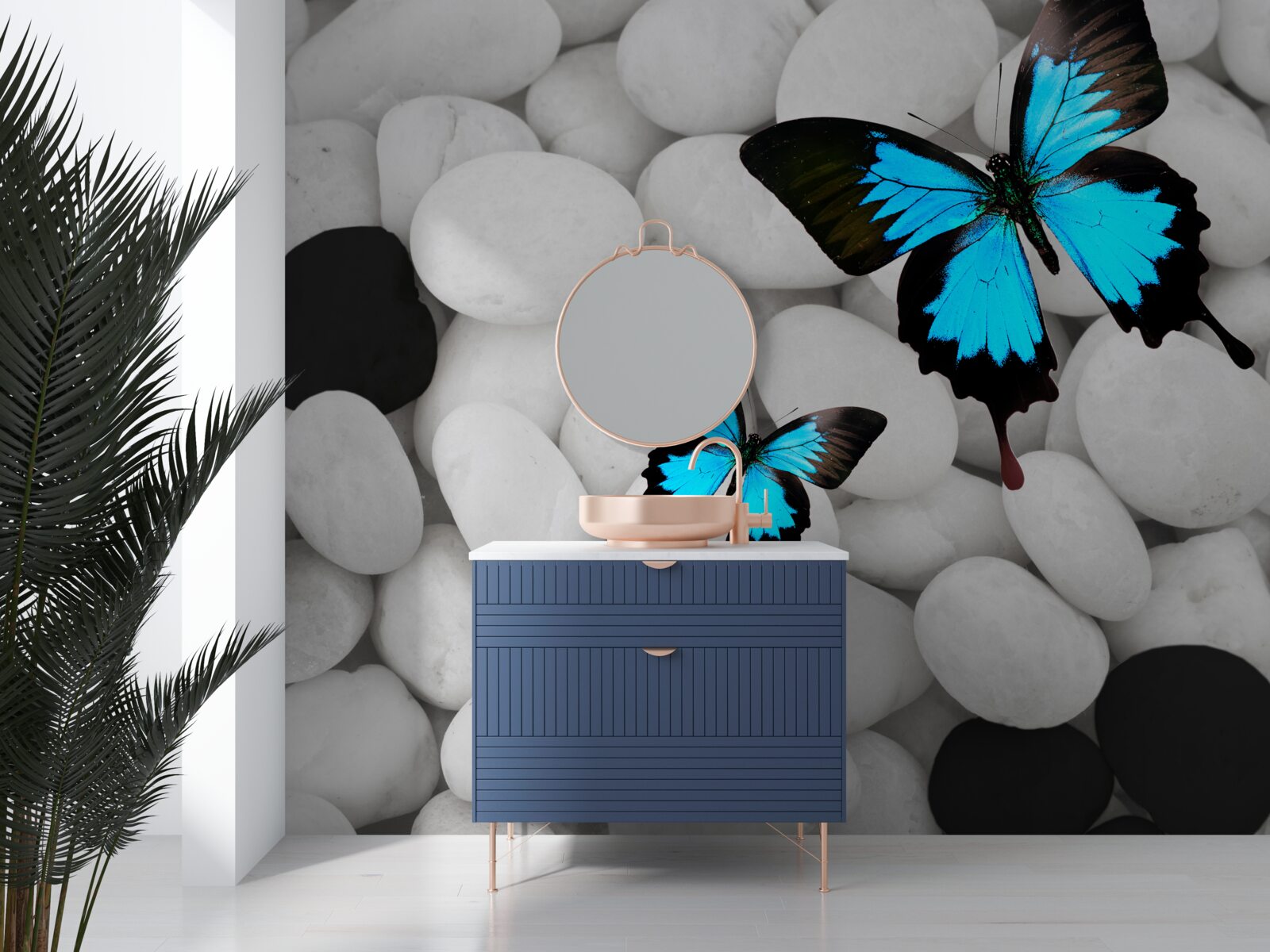 Fototapeta barwne motyle na jasnych kamieniach