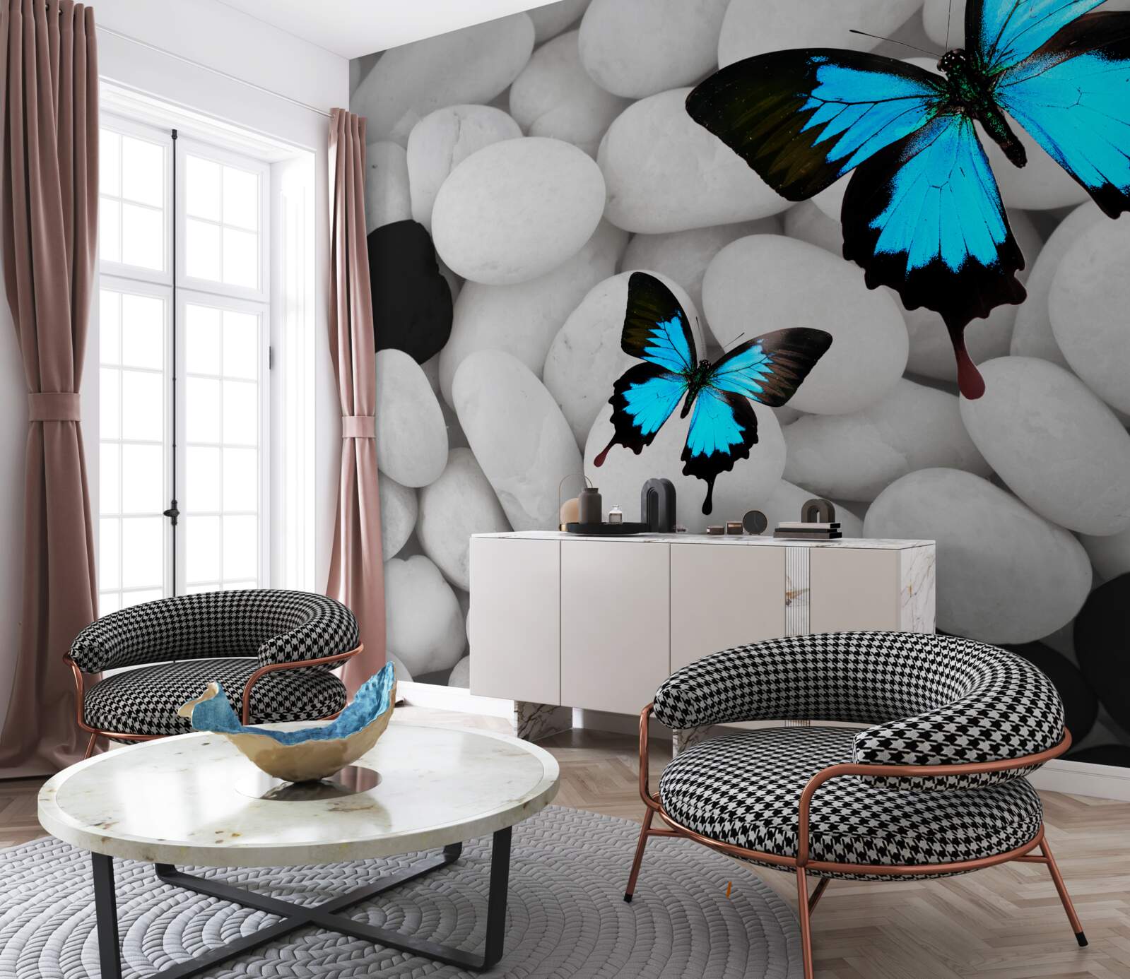 Fototapeta barwne motyle na jasnych kamieniach