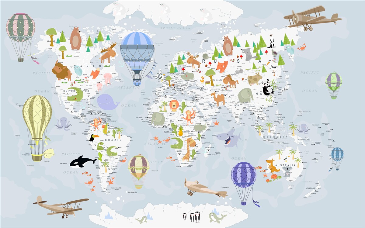 Fototapeta mapa świata z balonami