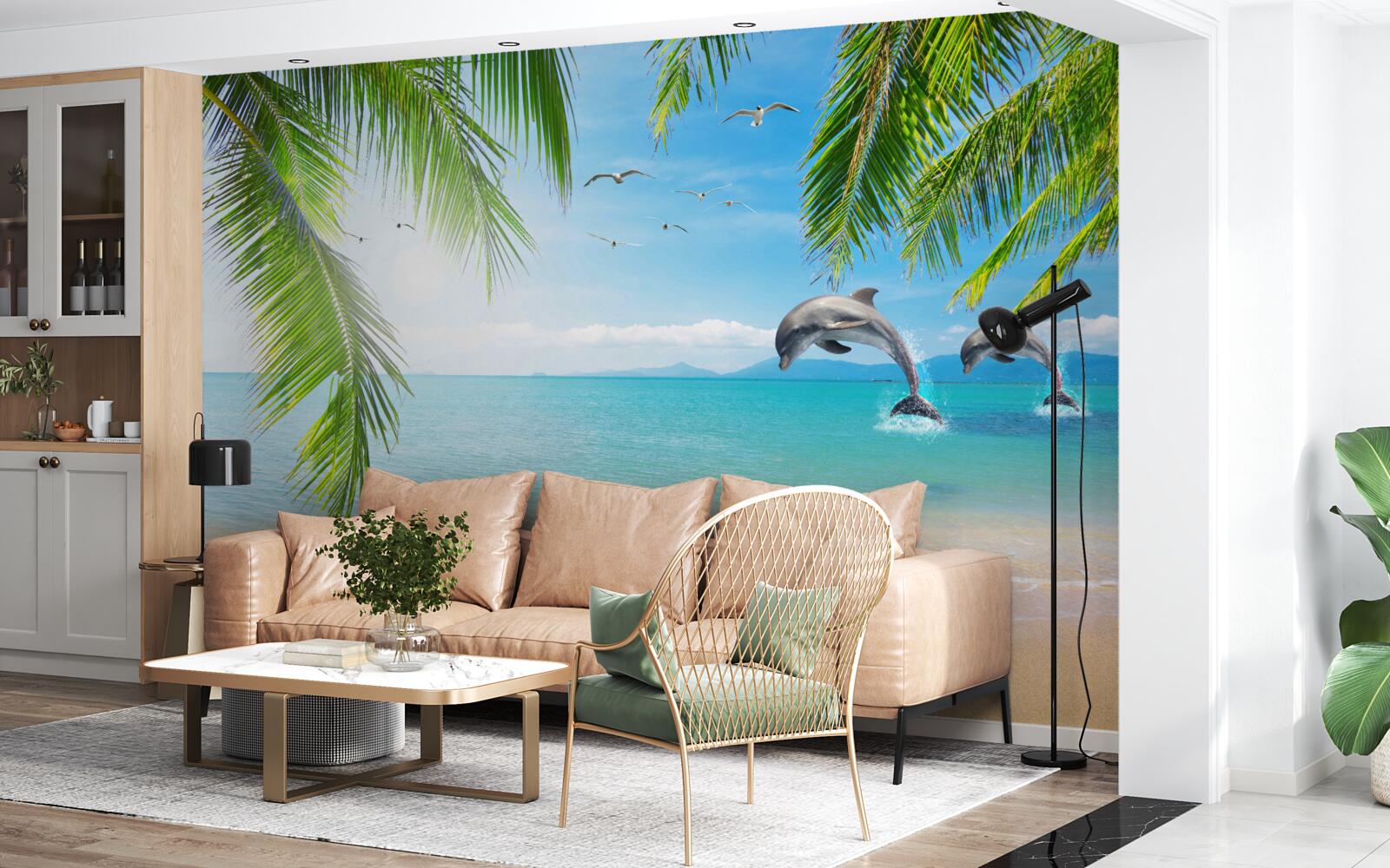 Fototapeta dwa delfiny u wybrzeży z lazurową wodą