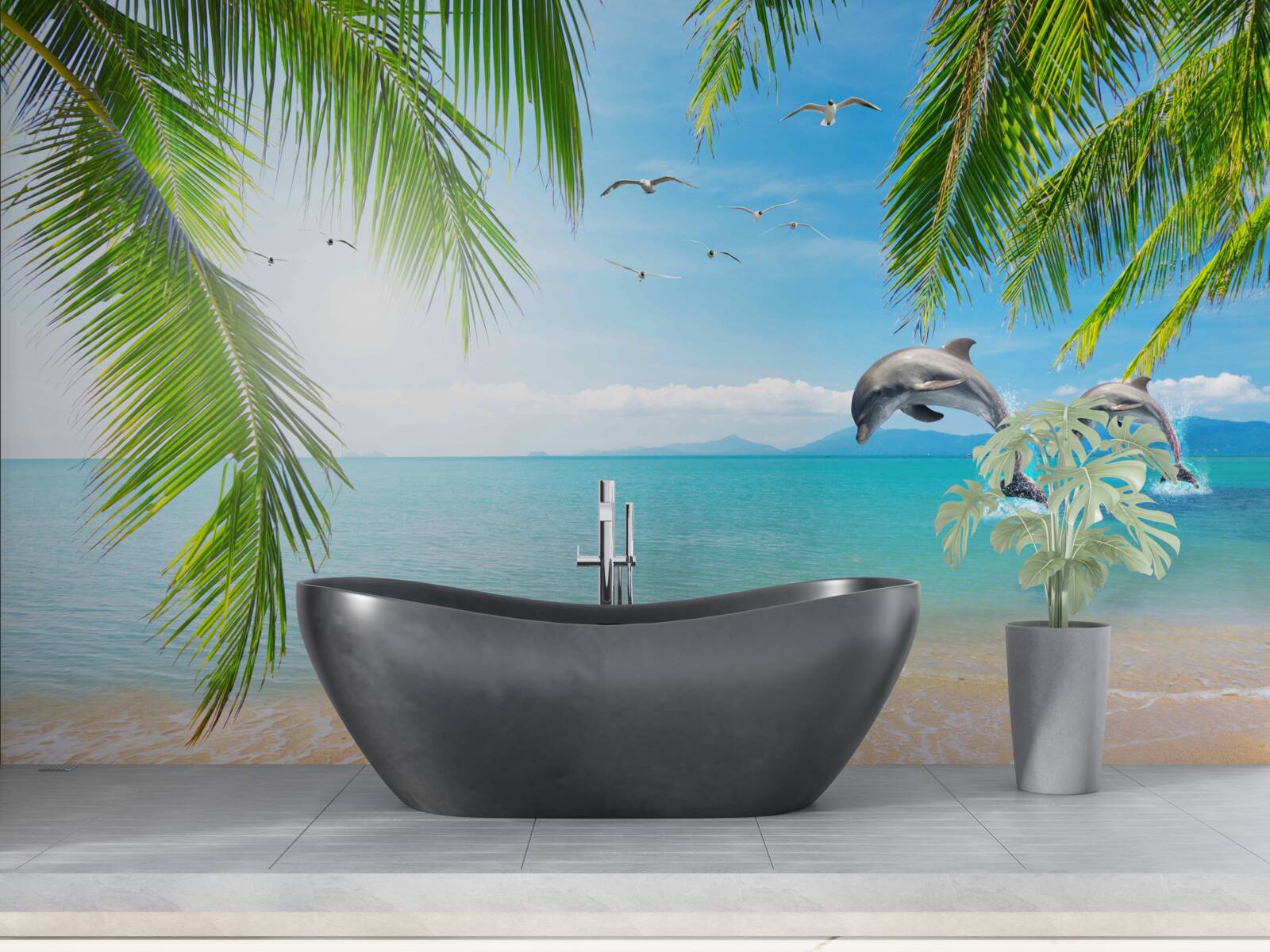 Fototapeta dwa delfiny u wybrzeży z lazurową wodą