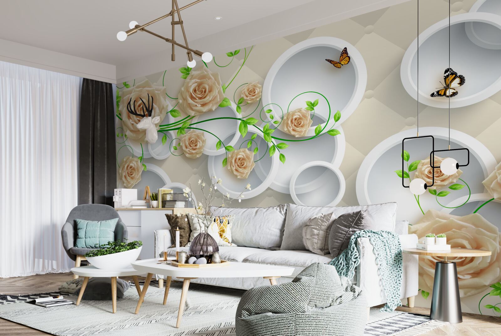 Fototapeta koła z wzorami róż