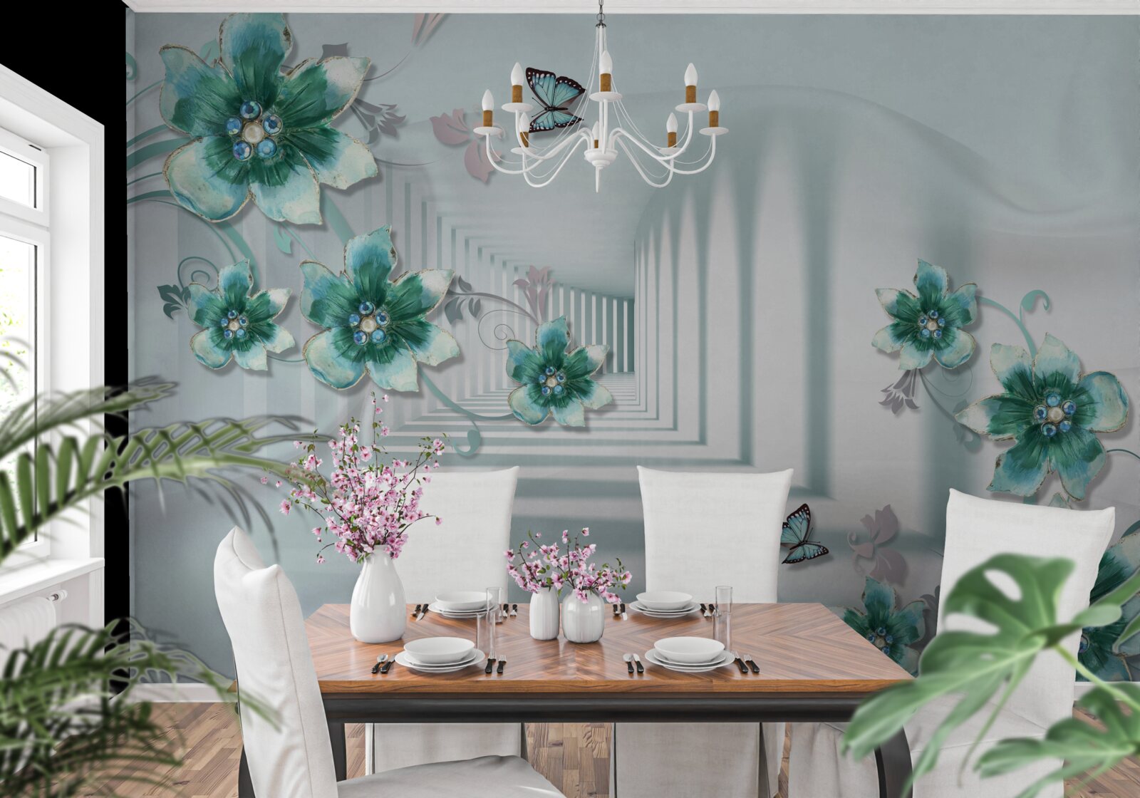 Fototapeta trójwymiarowy tunel z zieloną roślinnością