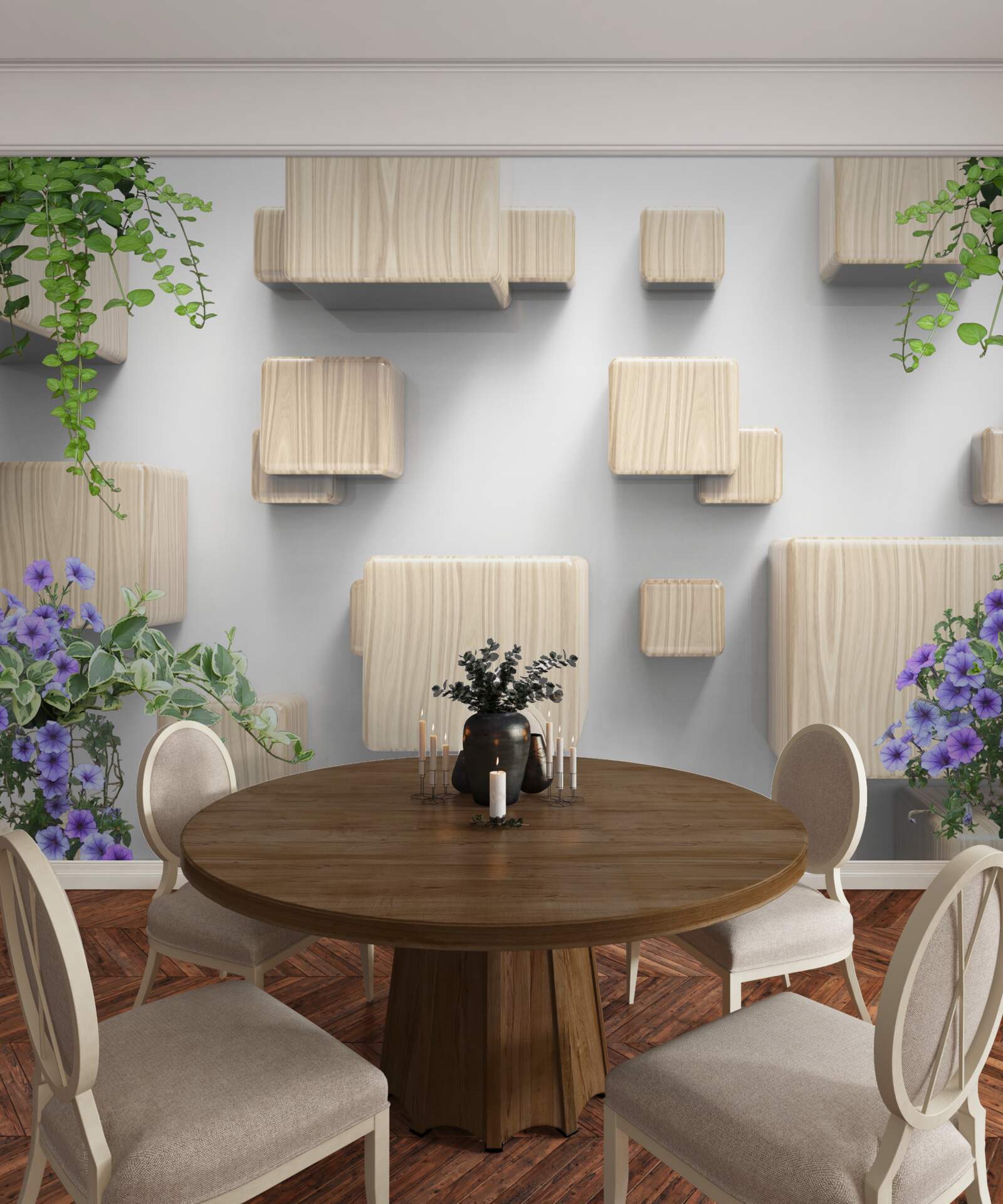 Fototapeta lewitujące kostki wykonane z drewna