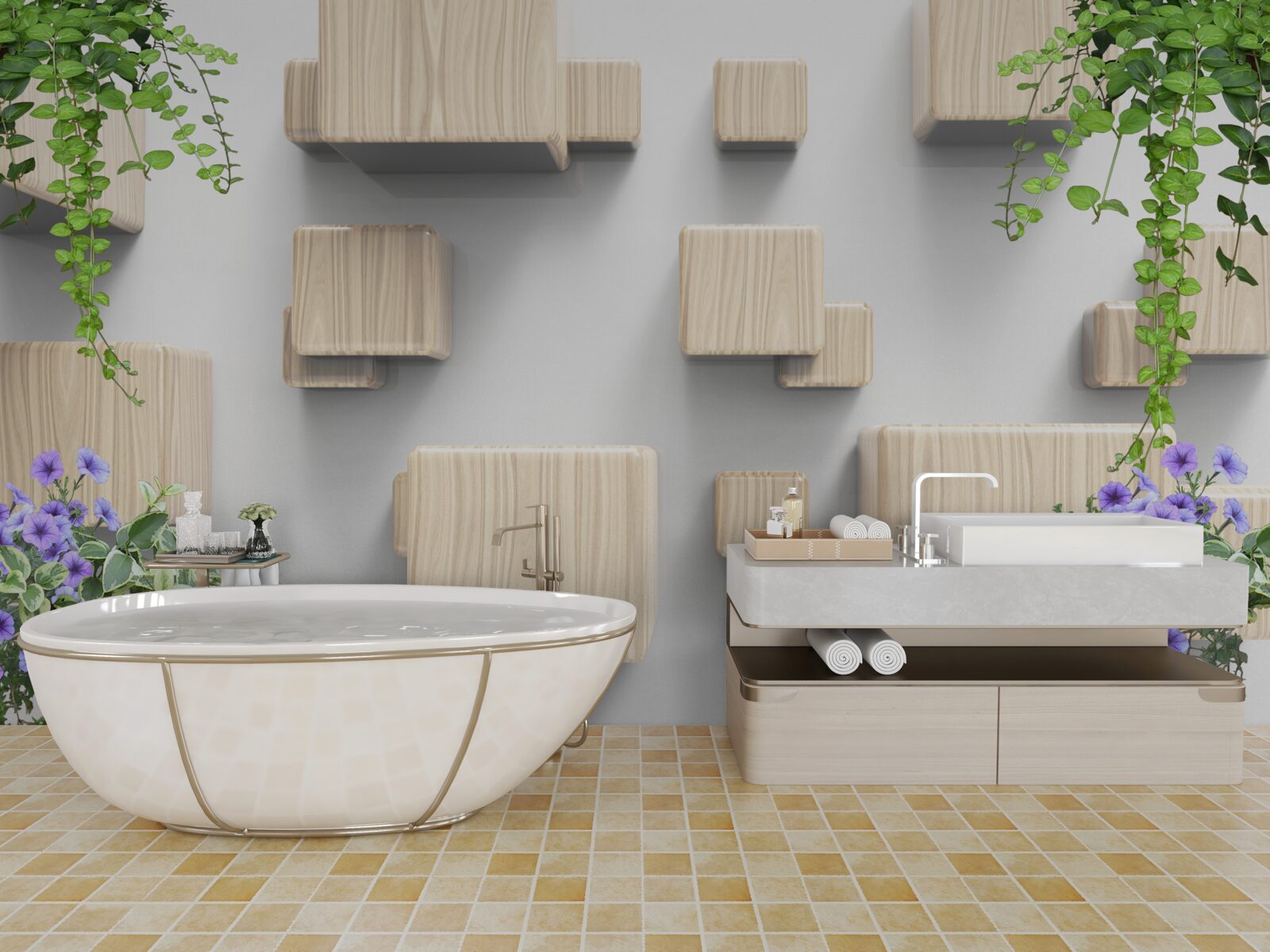 Fototapeta lewitujące kostki wykonane z drewna