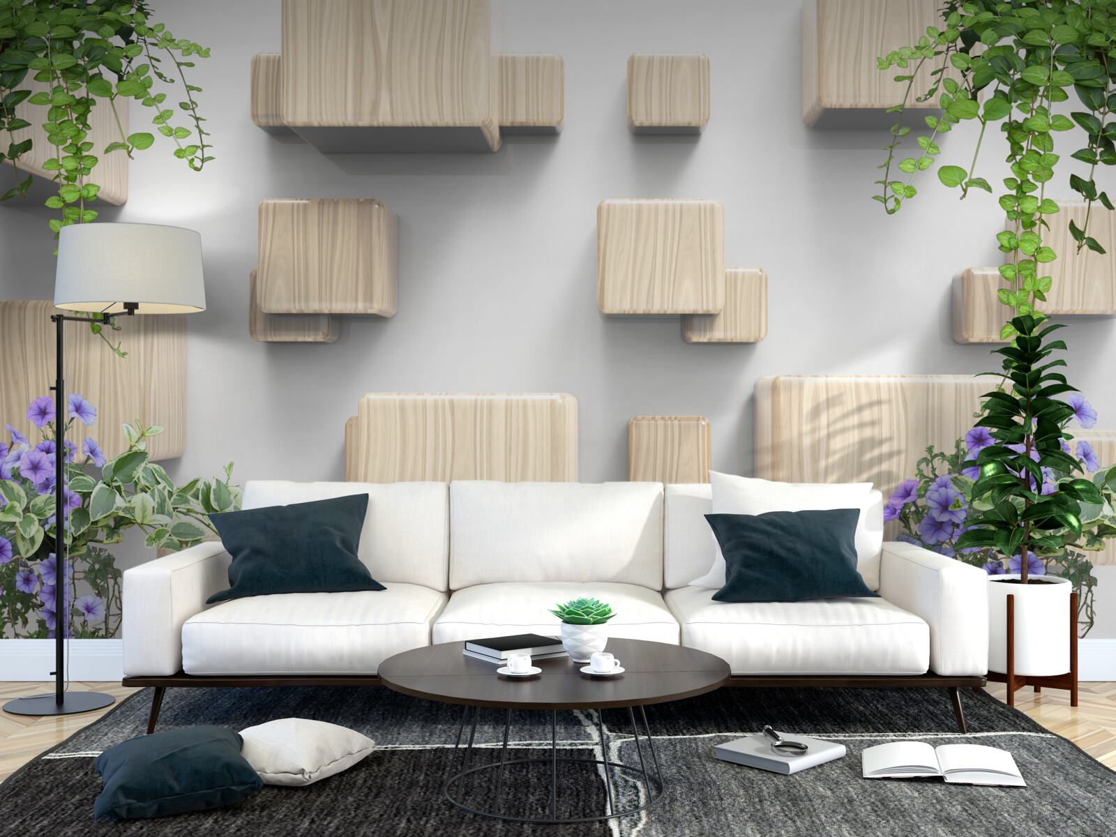 Fototapeta lewitujące kostki wykonane z drewna