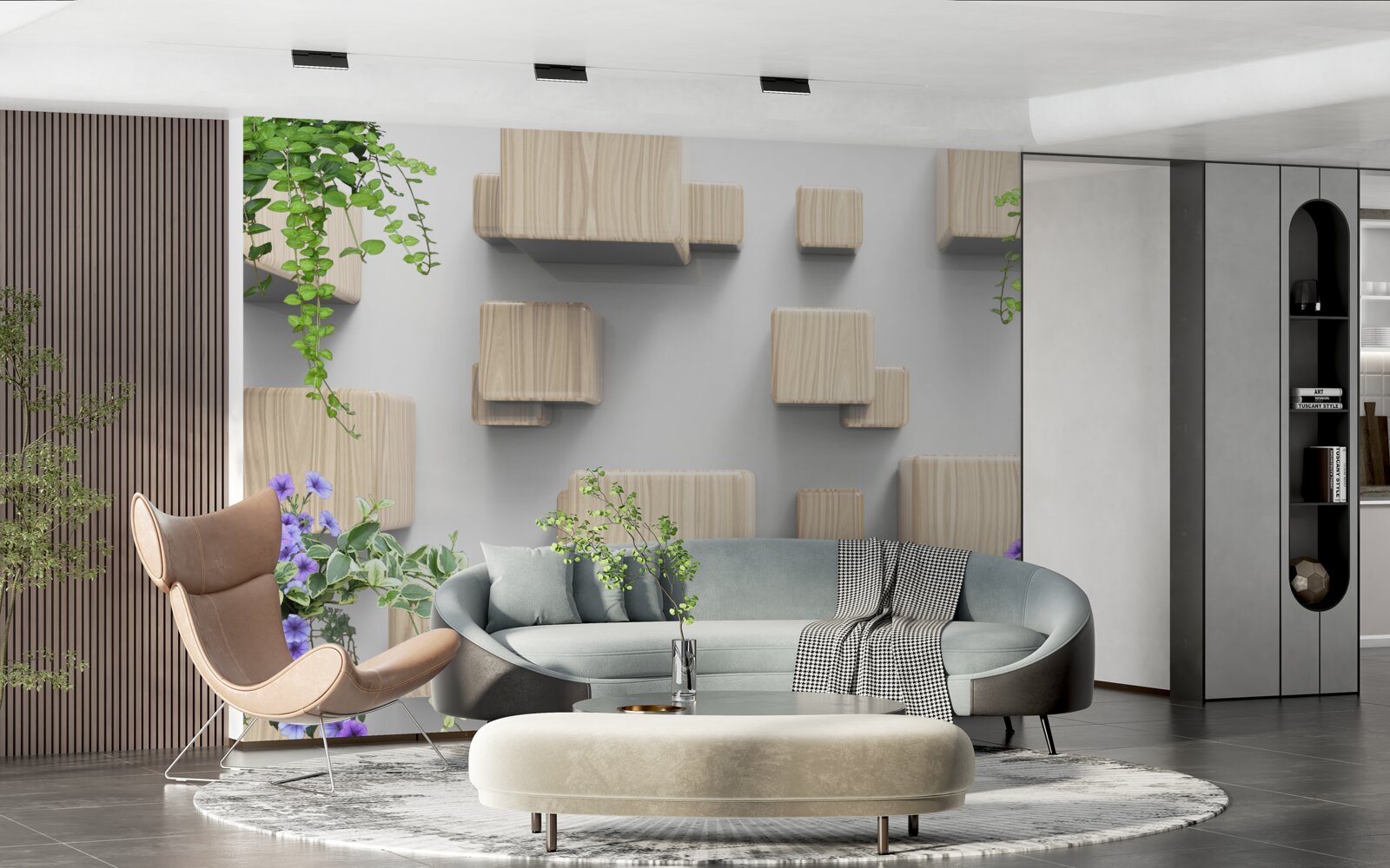 Fototapeta lewitujące kostki wykonane z drewna