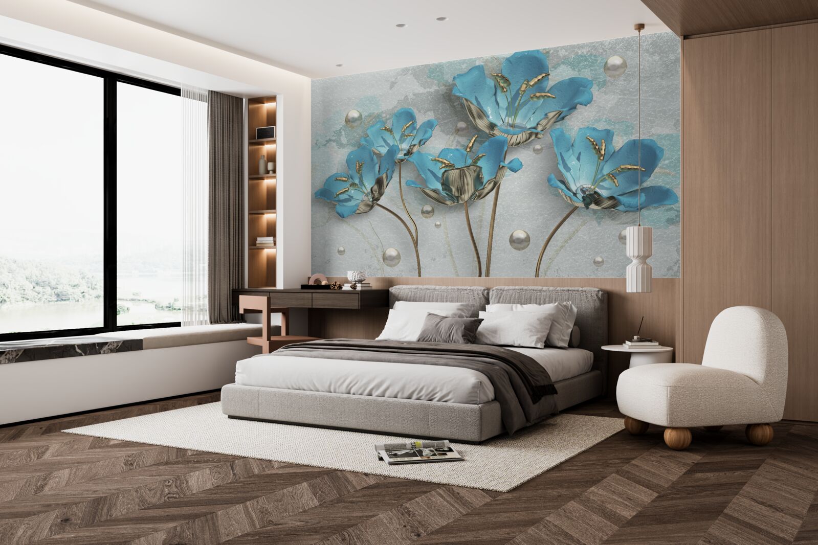 Fototapeta metaliczne, niebieskie kwiaty