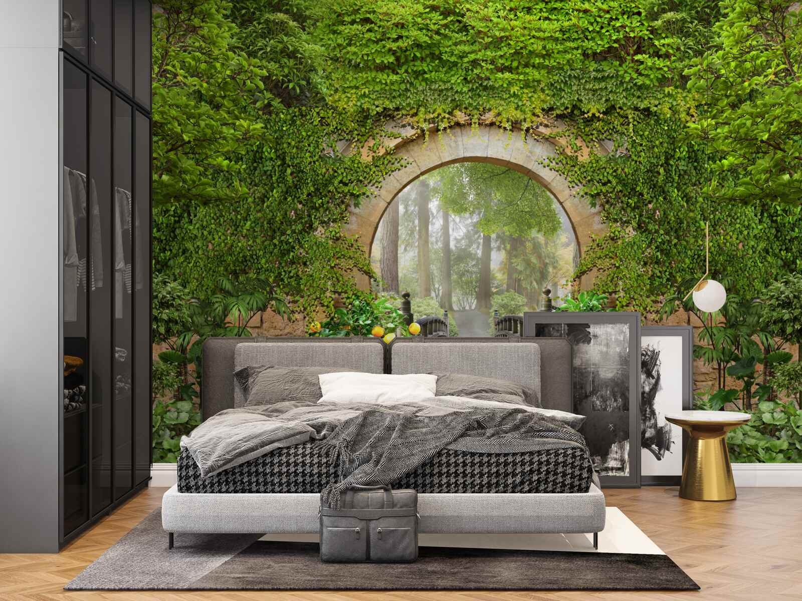 Fototapeta zarośnięty zielony łuk w lesie