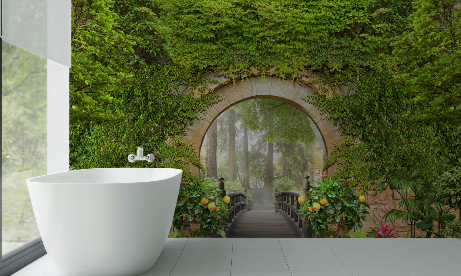 Fototapeta zarośnięty zielony łuk w lesie