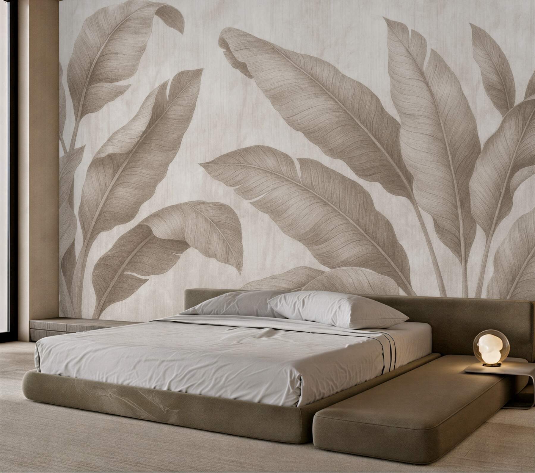 Fototapeta beżowe liście tropikalne w spokojnym stylu