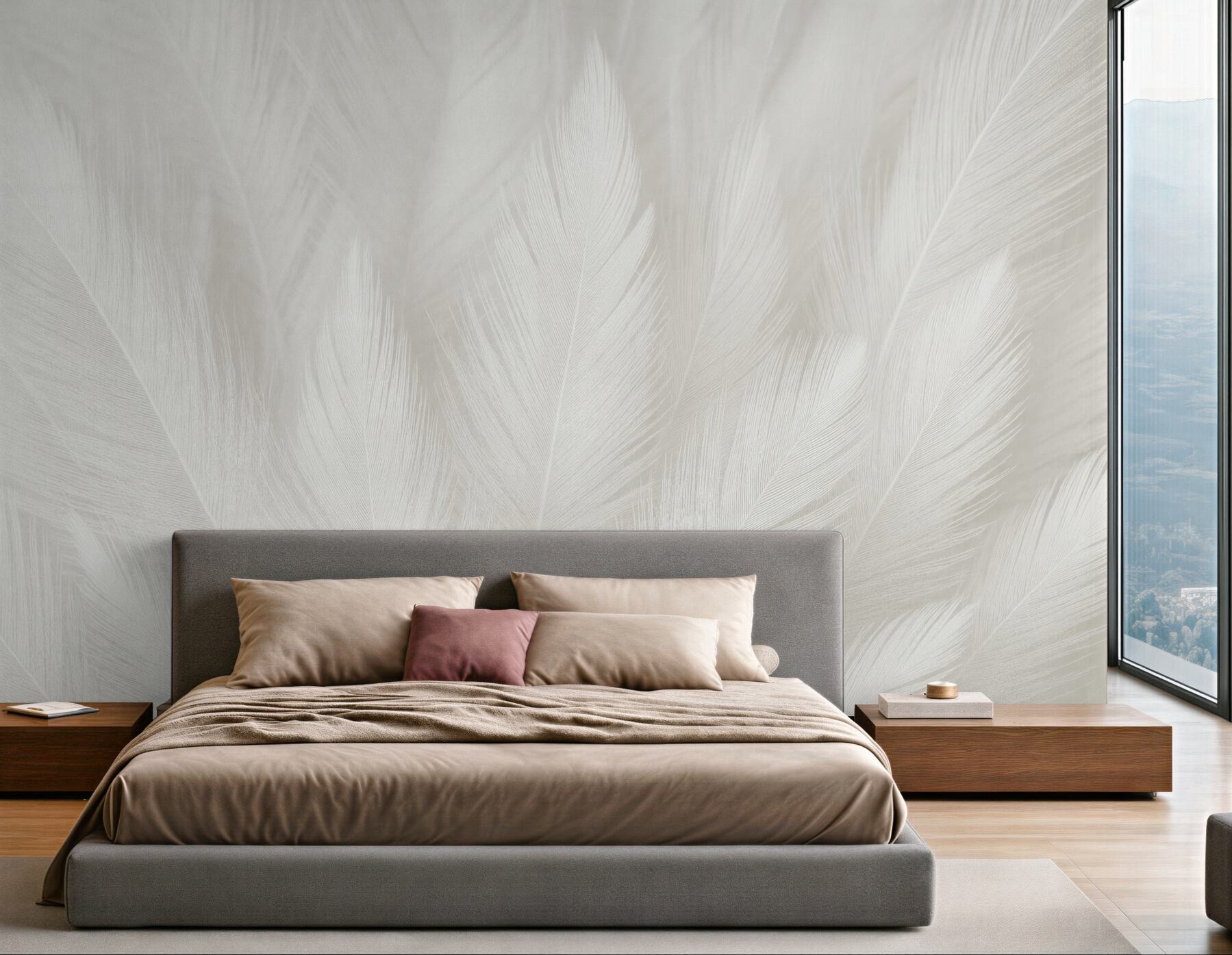 Fototapeta delikatne białe pióra w beżu