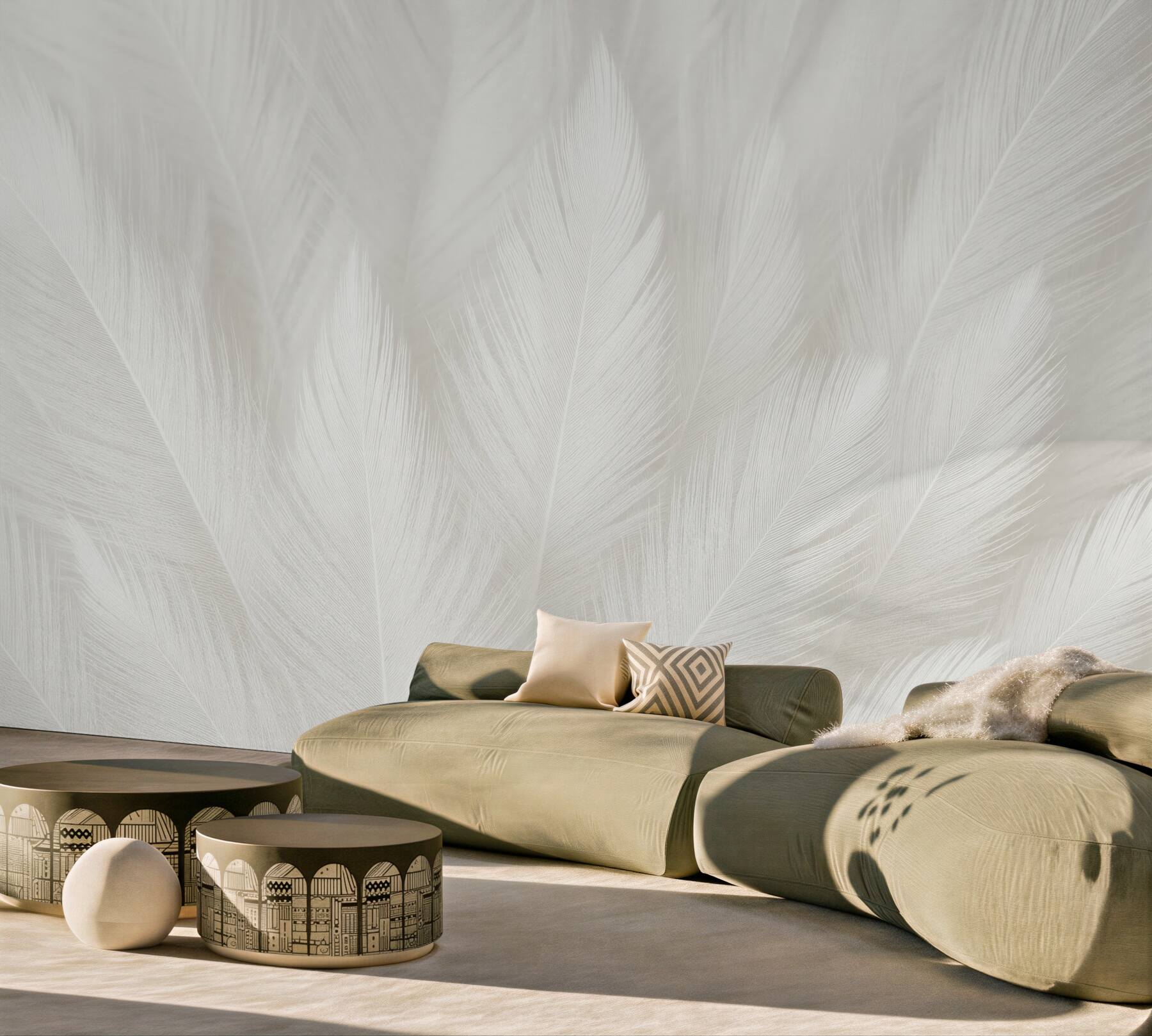 Fototapeta delikatne białe pióra w beżu