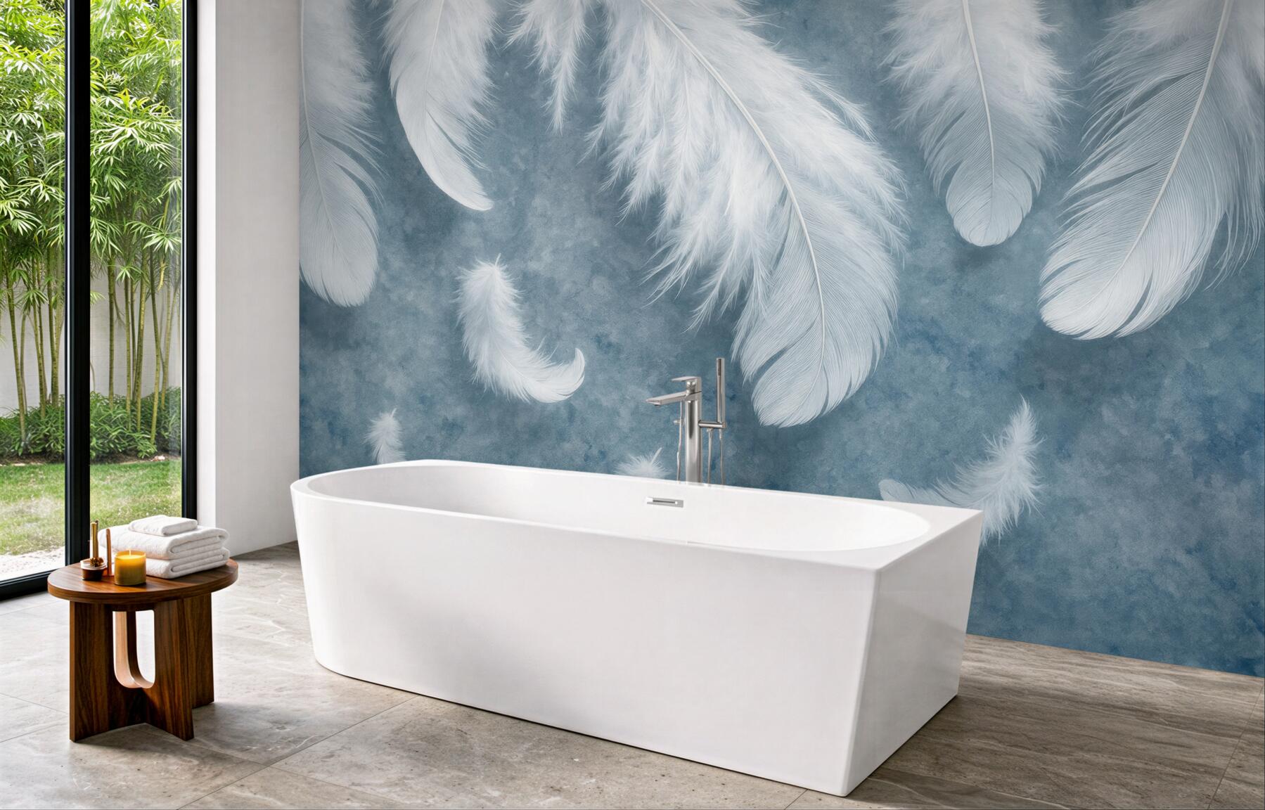 Fototapeta białe piórka na błękitnym tle