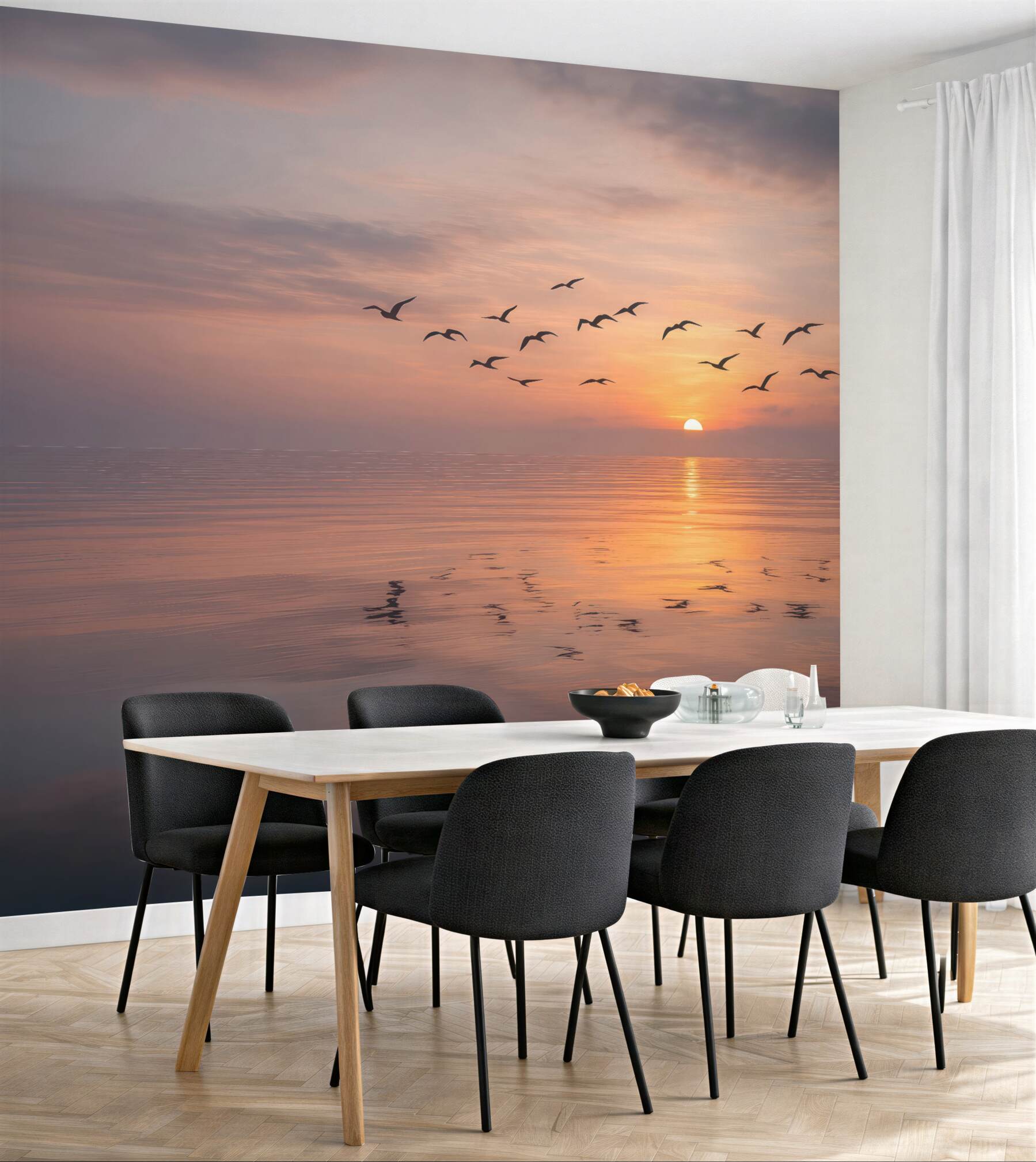 Fototapeta Mewy przy zachodzie słońca.