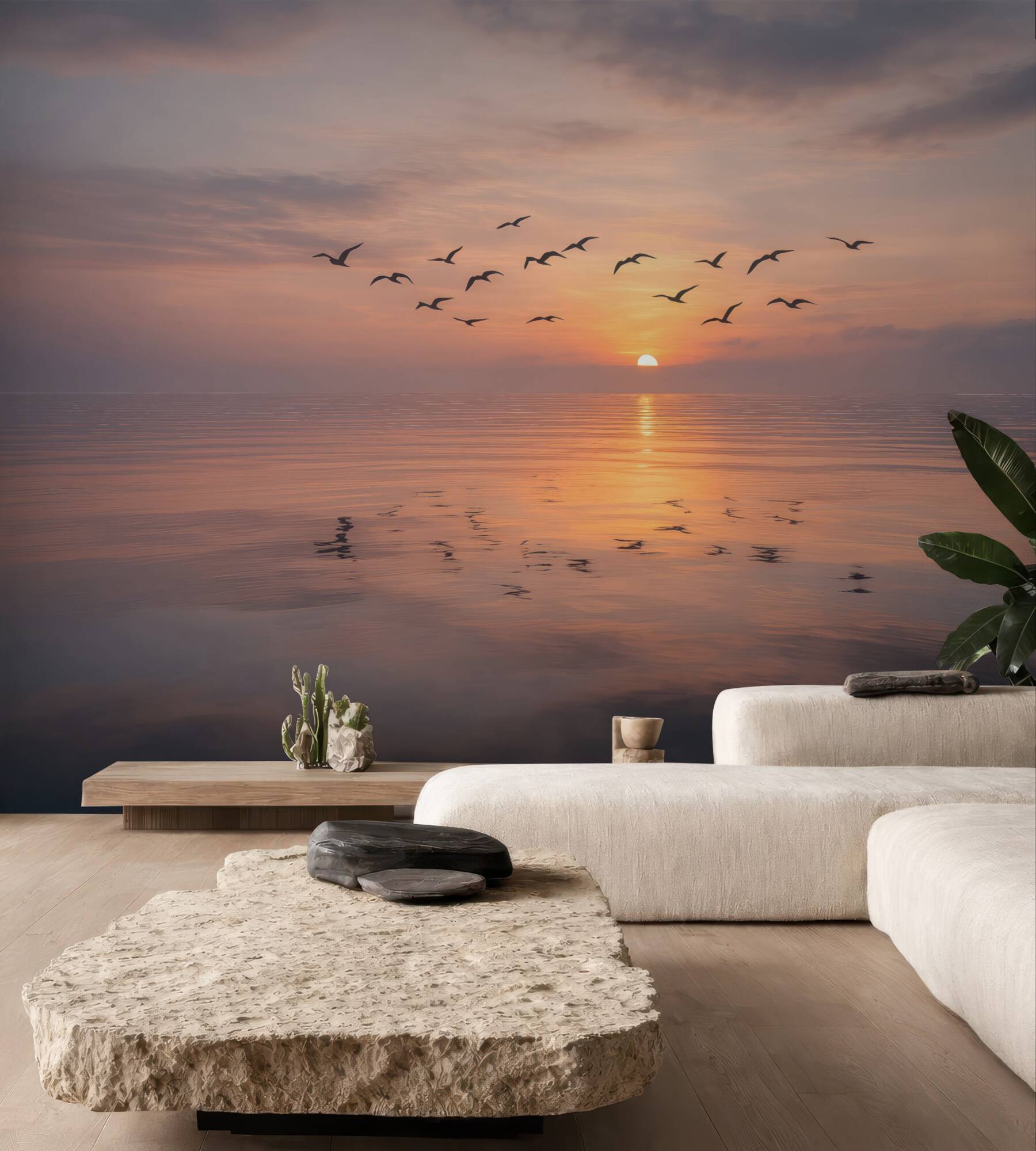 Fototapeta Mewy przy zachodzie słońca.